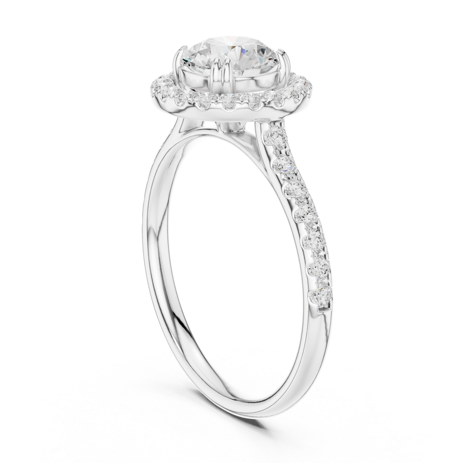  White Gold Radiant Circle Halo Ring Left View