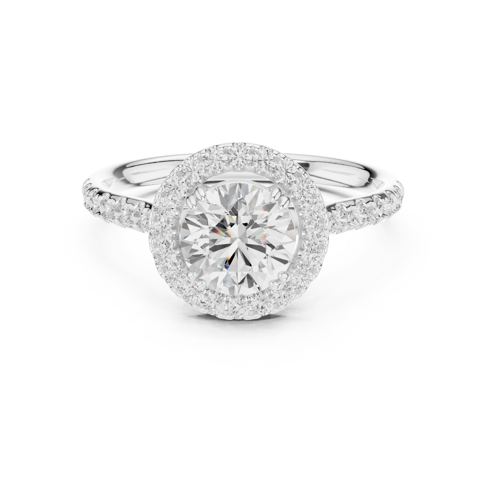 White Gold Radiant Circle Halo Ring Front View