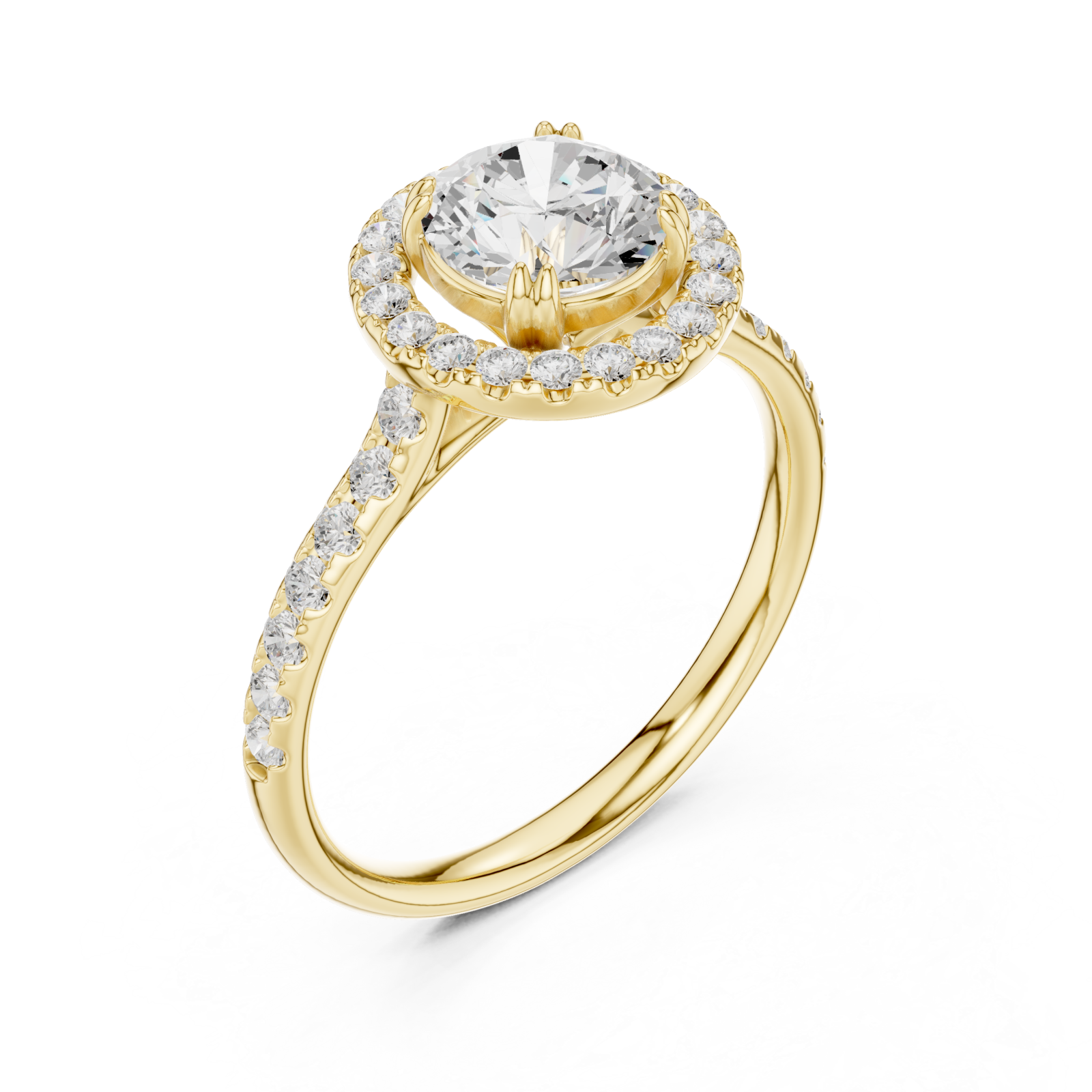 Gold Radiant Circle Halo Ring Right View