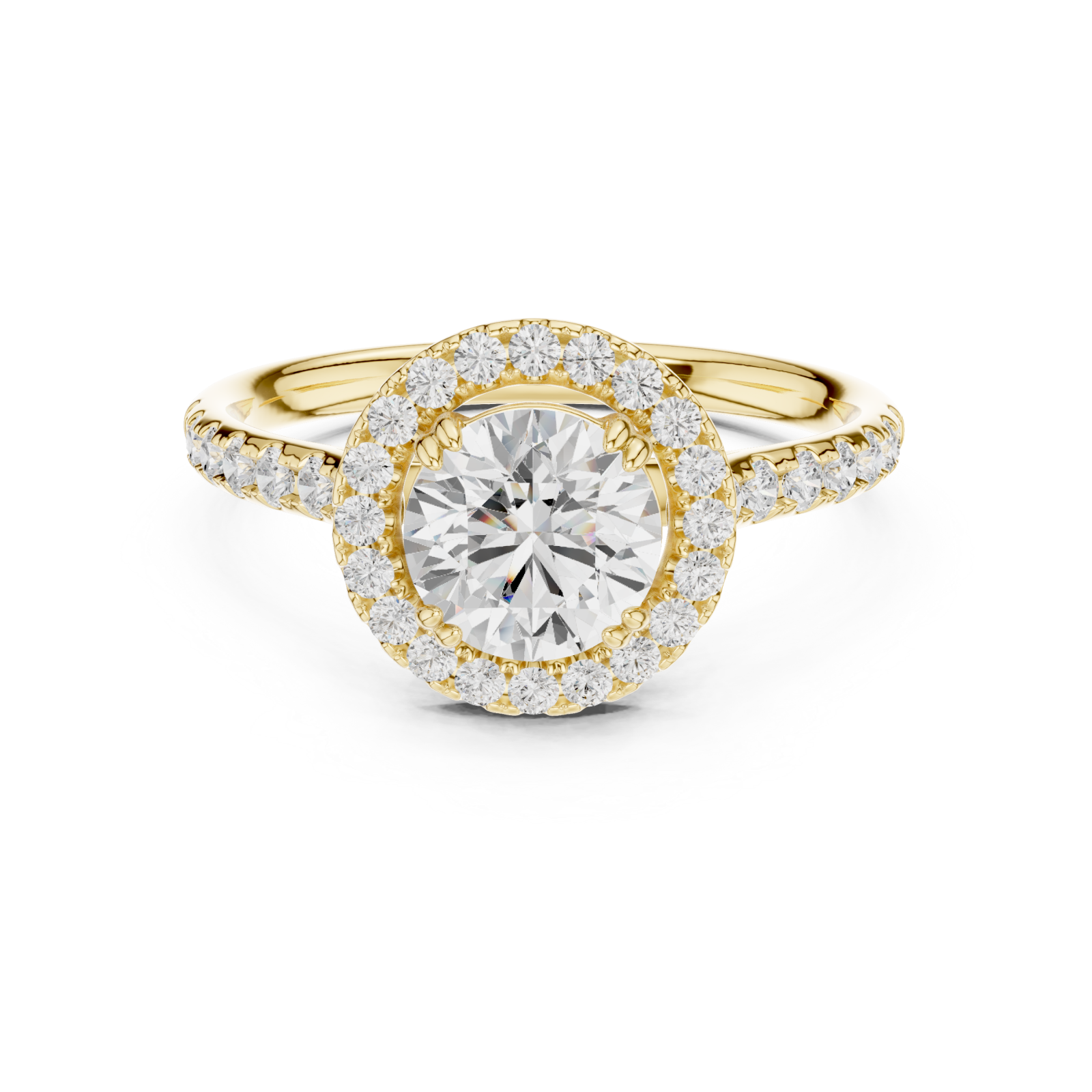  Gold Radiant Circle Halo Ring Front View