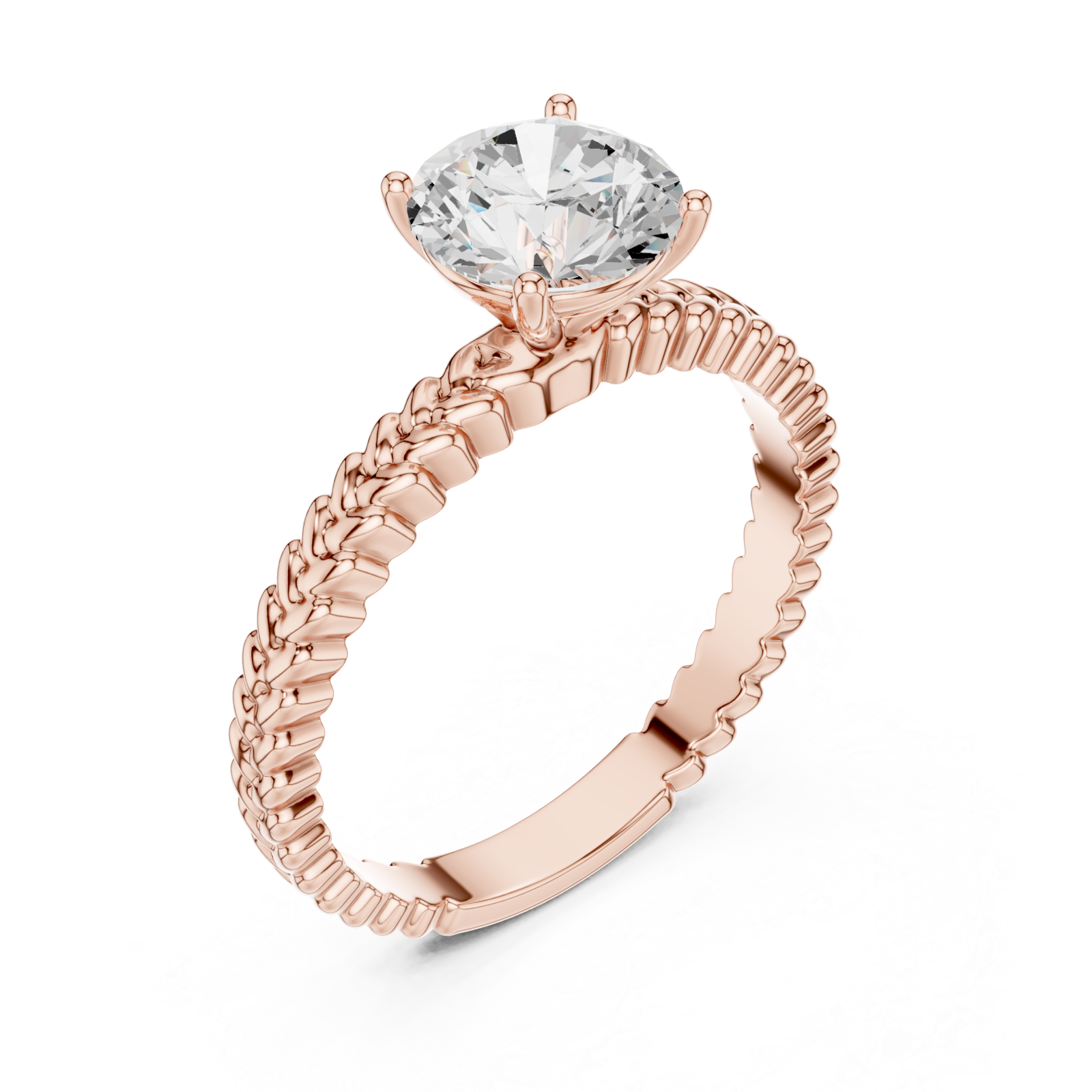  Rose Gold Braided Radiance Solitaire Ring Front View