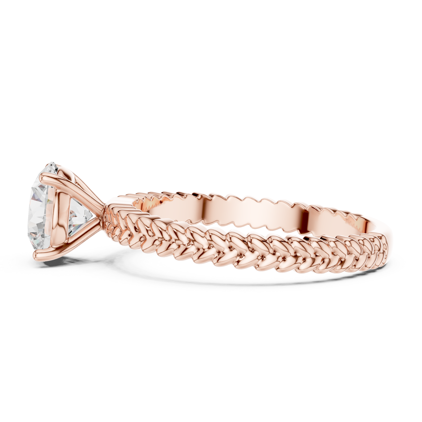  Rose Gold Braided Radiance Solitaire Ring Side View