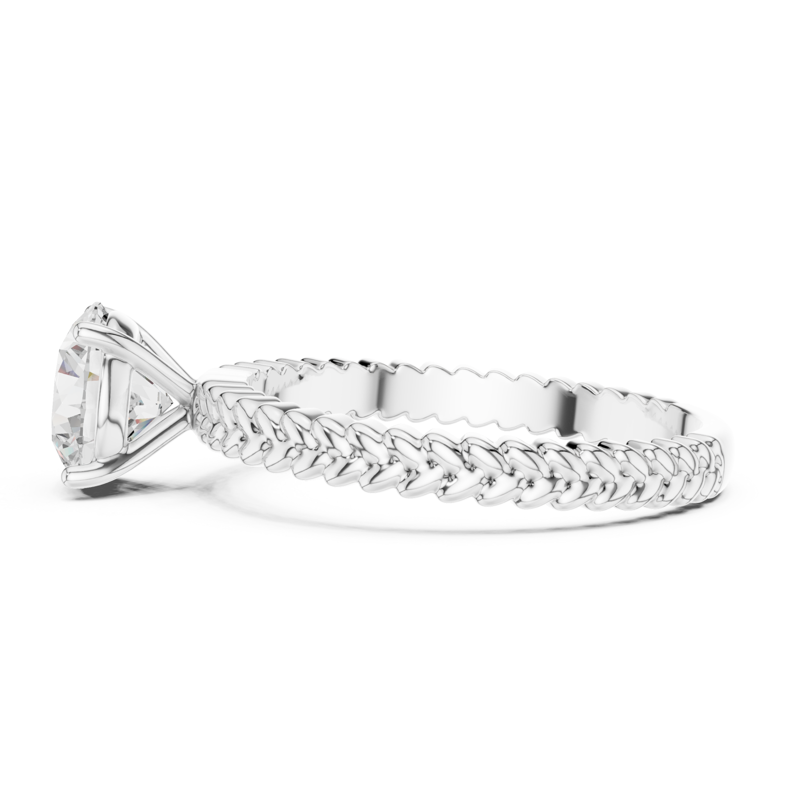  White Gold Braided Radiance Solitaire Ring Side View