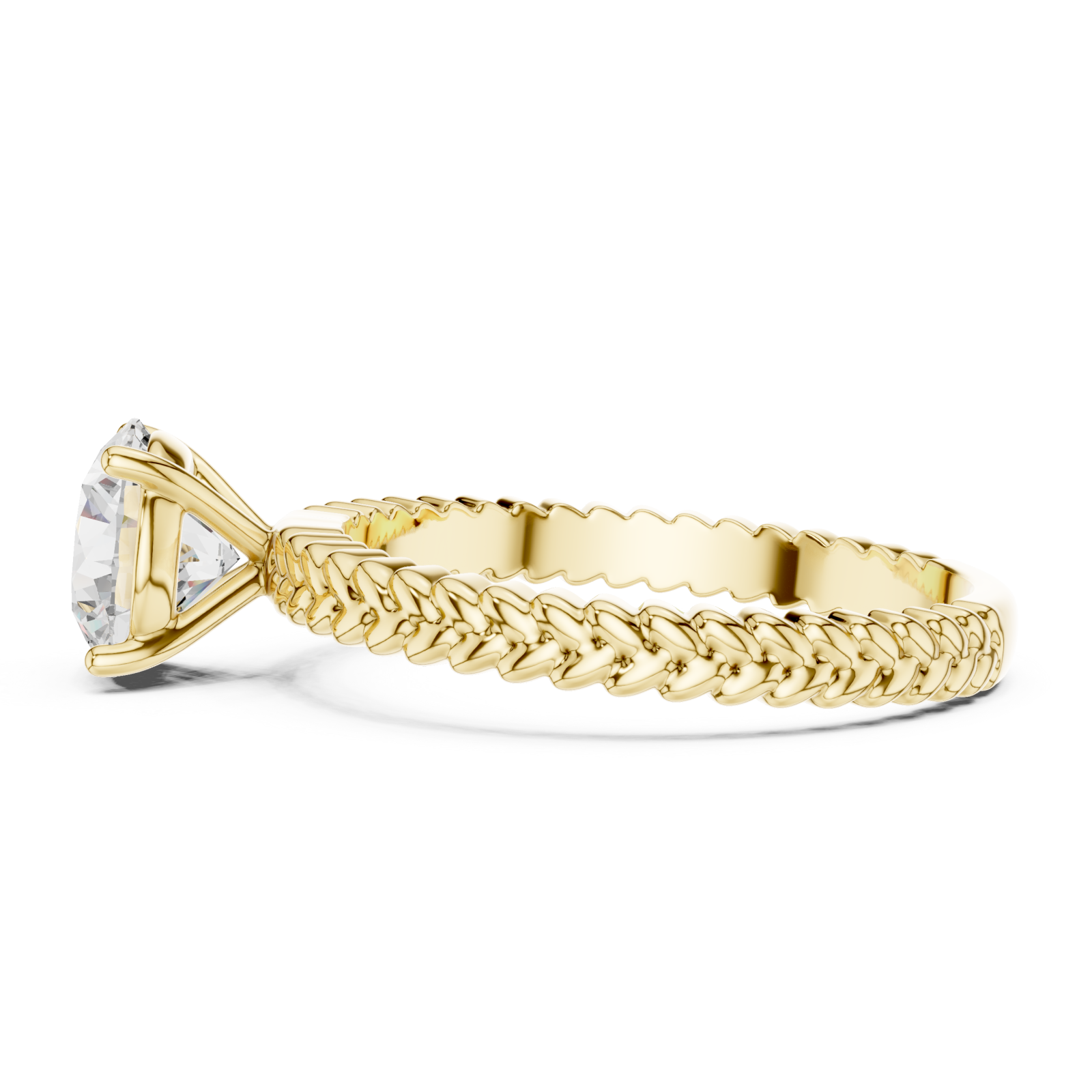  Gold Braided Radiance Solitaire Ring Side View