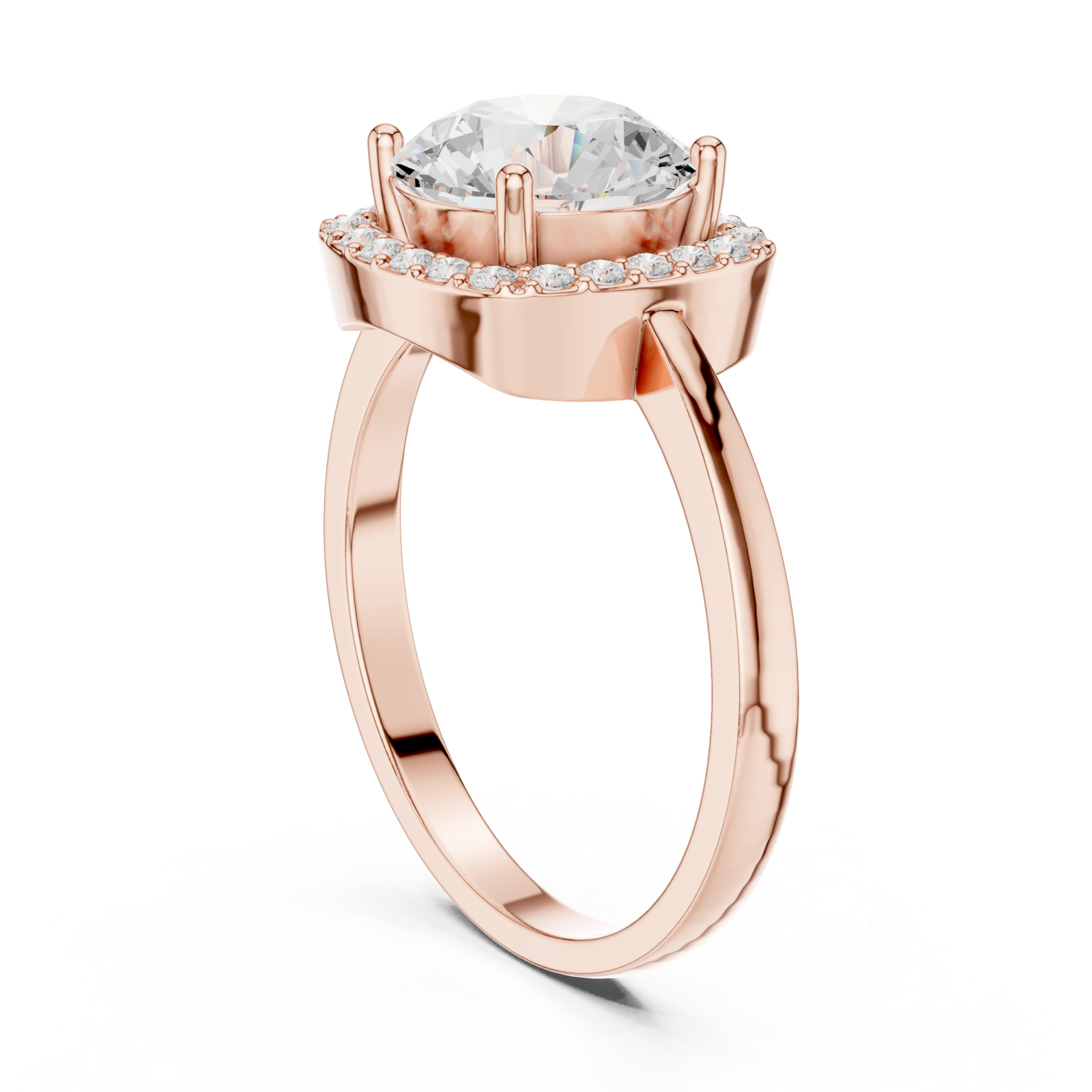  Rose Gold Lustrous Crest Halo Ring Left View