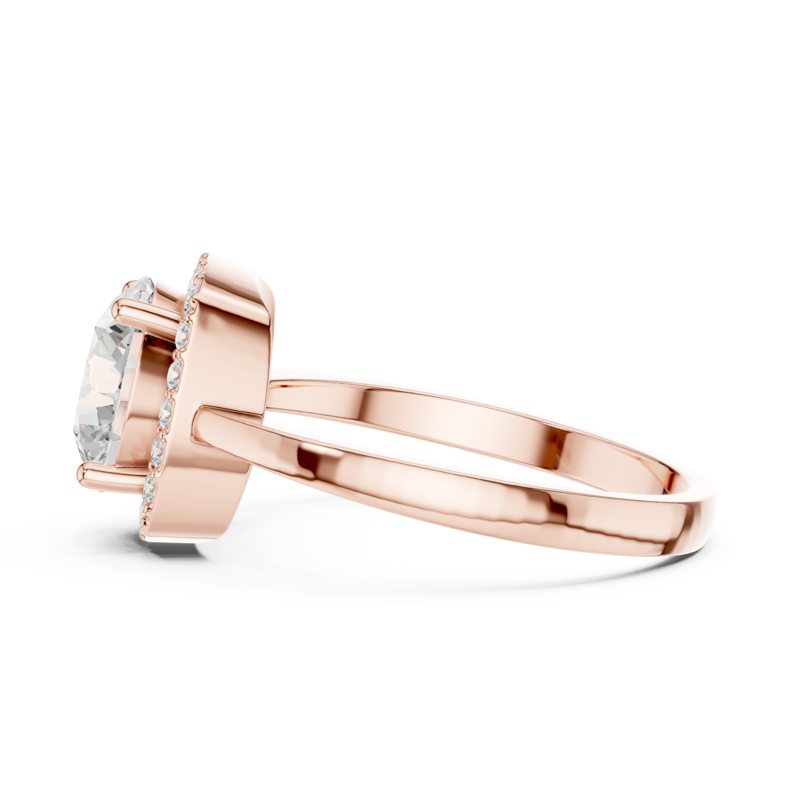  Rose Gold Lustrous Crest Halo Ring Side View