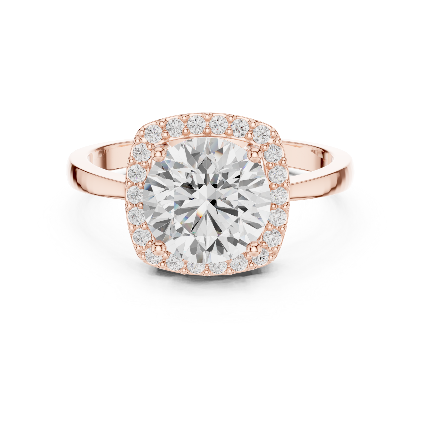  Rose Gold Lustrous Crest Halo Ring Front View