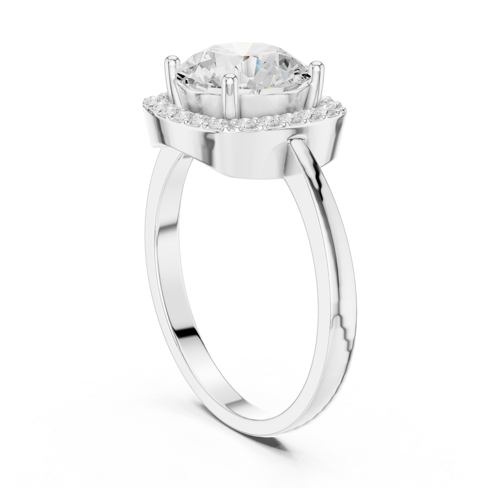  White Gold Lustrous Crest Halo Ring Left View
