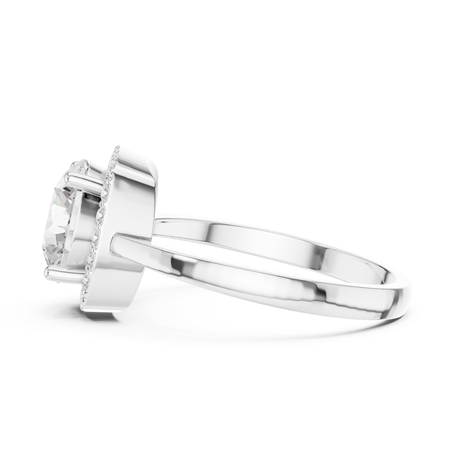  White Gold Lustrous Crest Halo Ring Side View