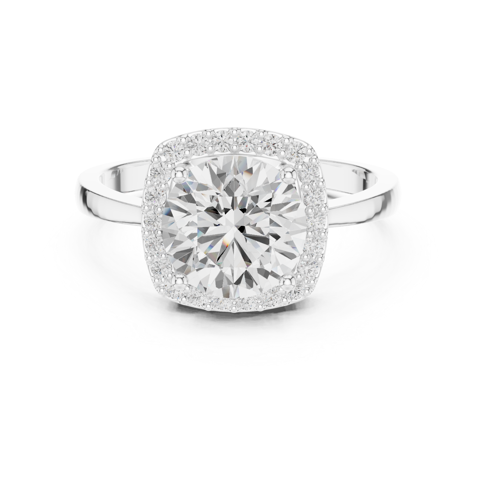  White Gold Lustrous Crest Halo Ring Front View