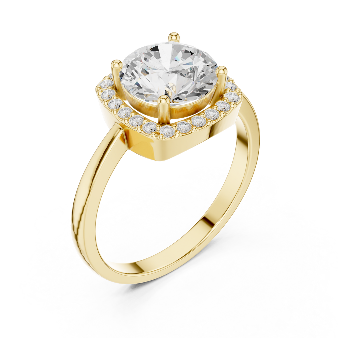 Gold Lustrous Crest Halo Ring Right View