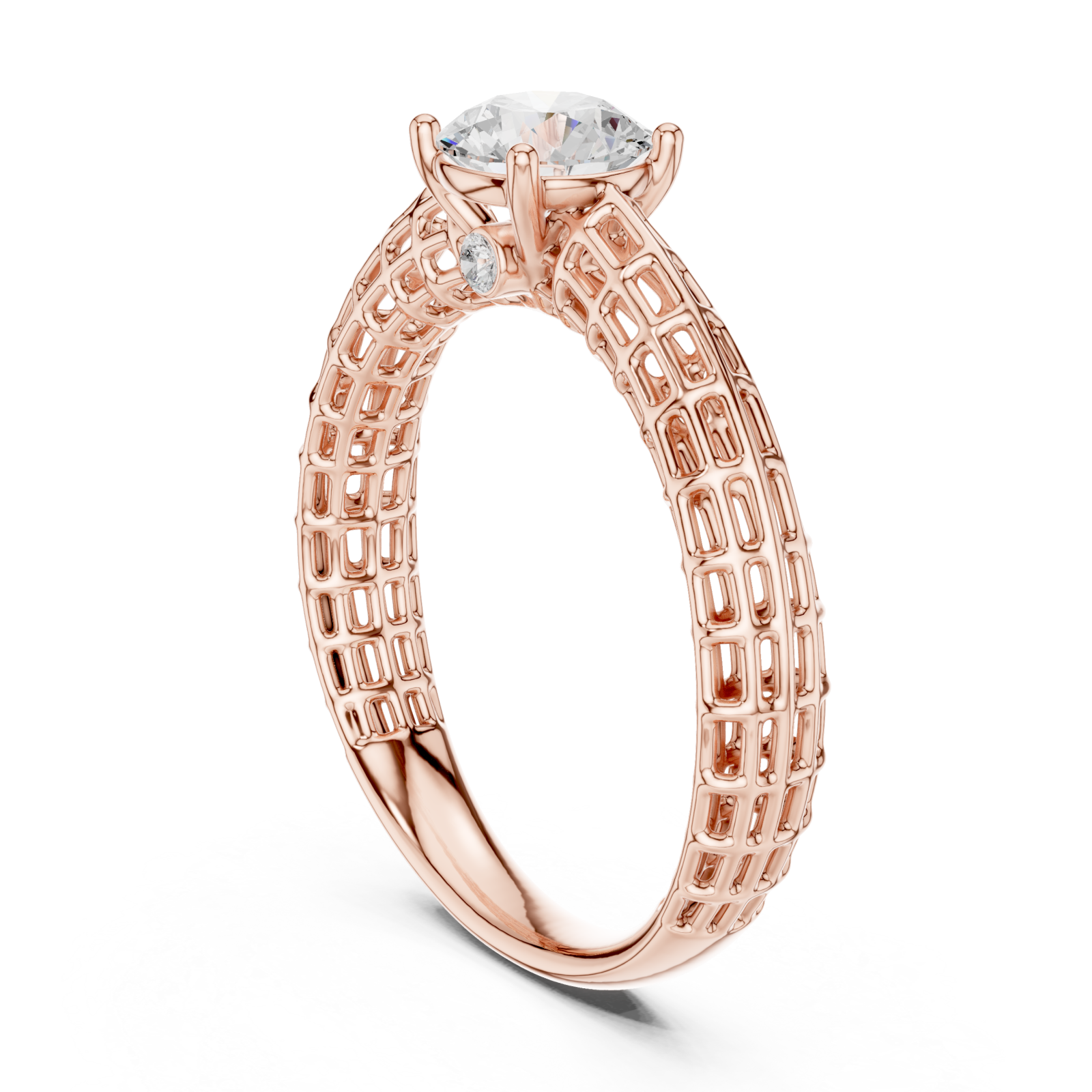  Rose Gold Luminous Lattice Solitaire Ring Left View