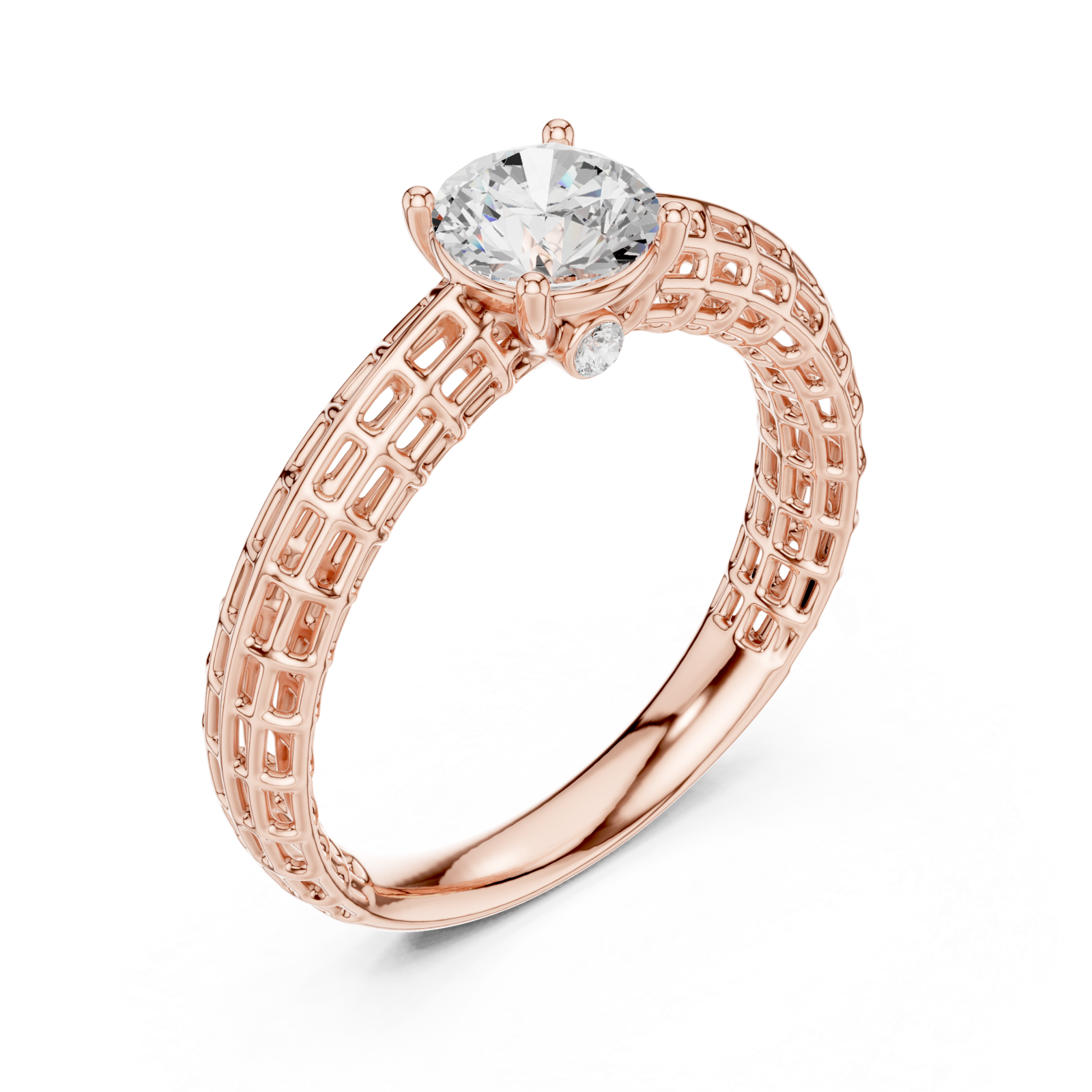  Rose Gold Luminous Lattice Solitaire Ring Right View