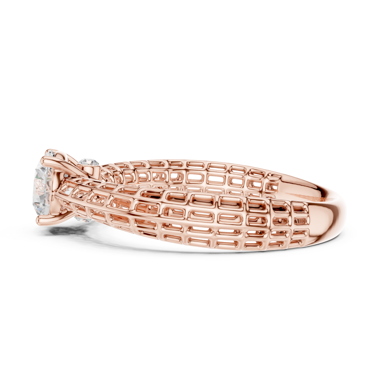  Rose Gold Luminous Lattice Solitaire Ring Side View