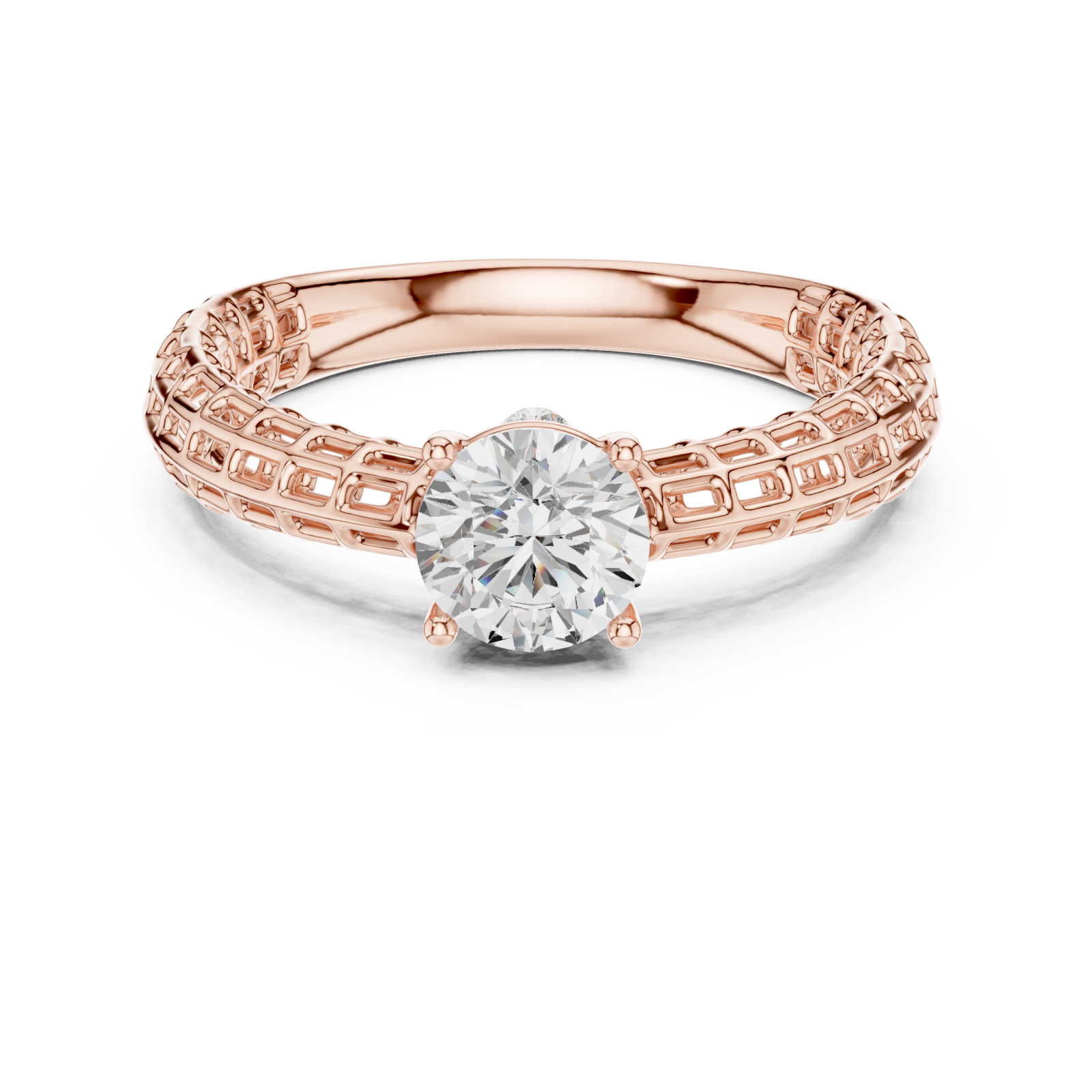  Rose Gold Luminous Lattice Solitaire Ring Front View