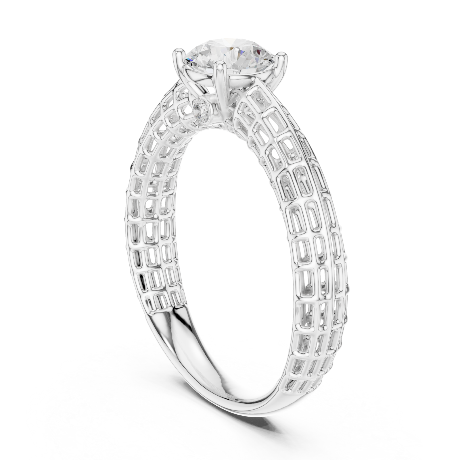  White Gold Luminous Lattice Solitaire Ring Left View