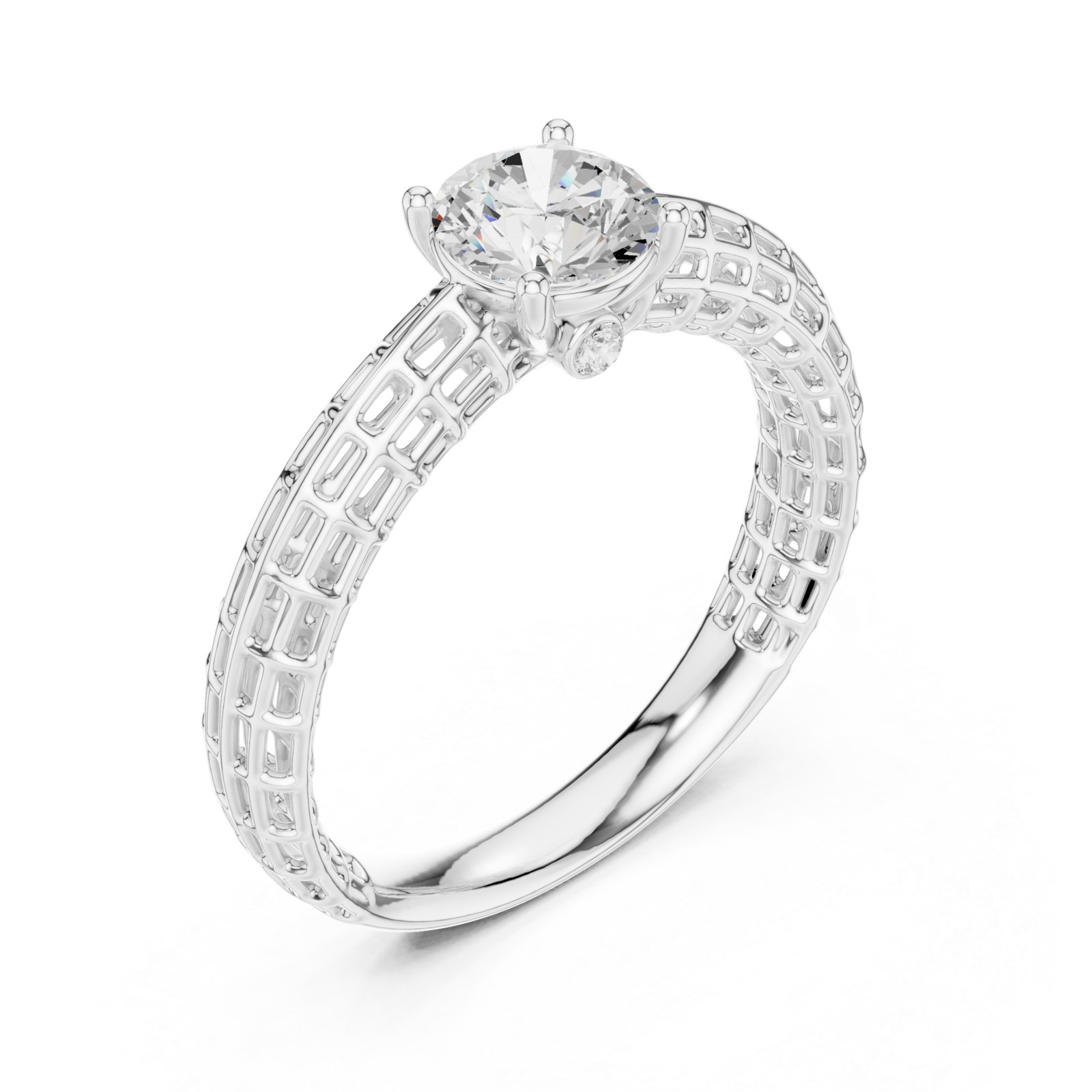  White Gold Luminous Lattice Solitaire Ring Right View
