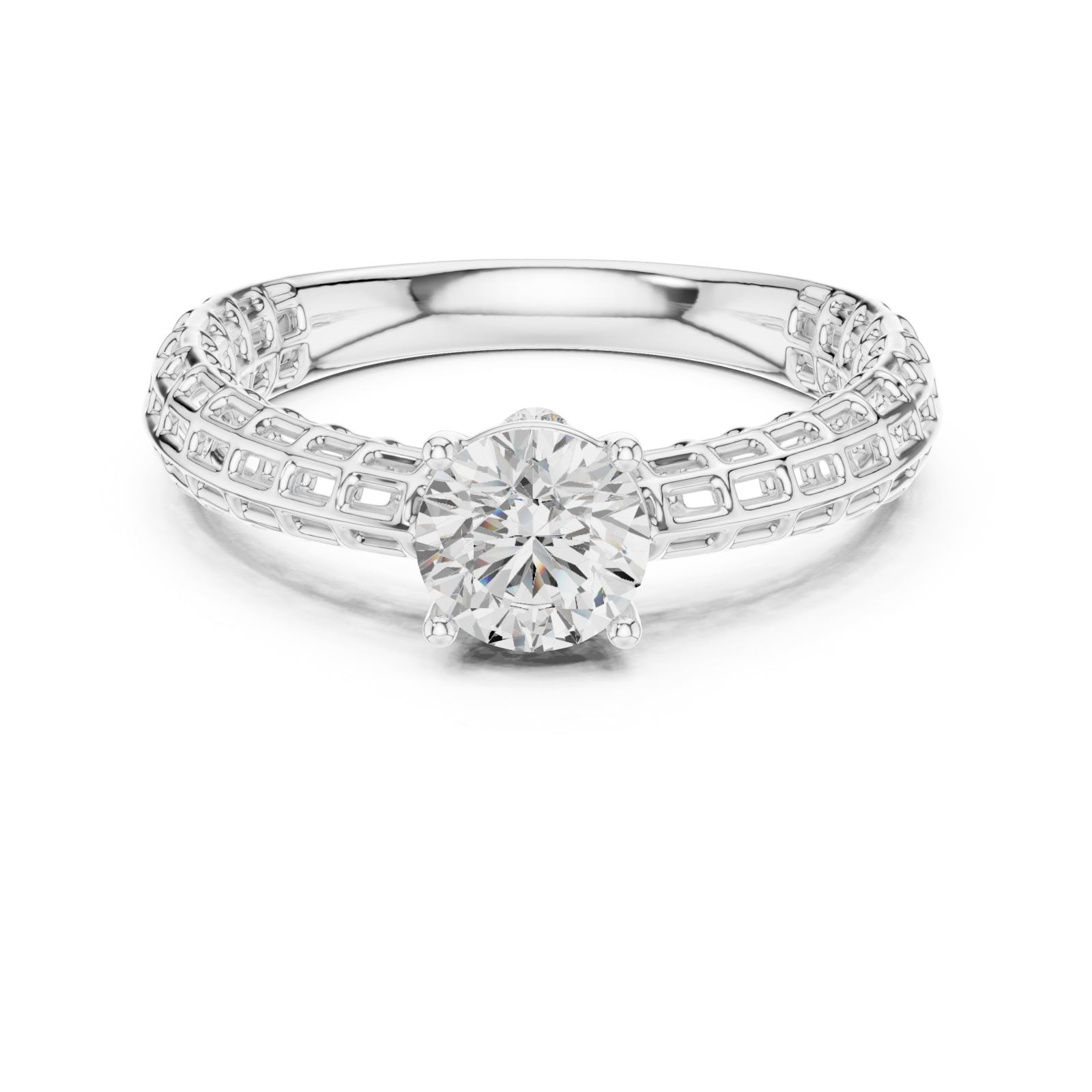  White Gold Luminous Lattice Solitaire Ring Front View