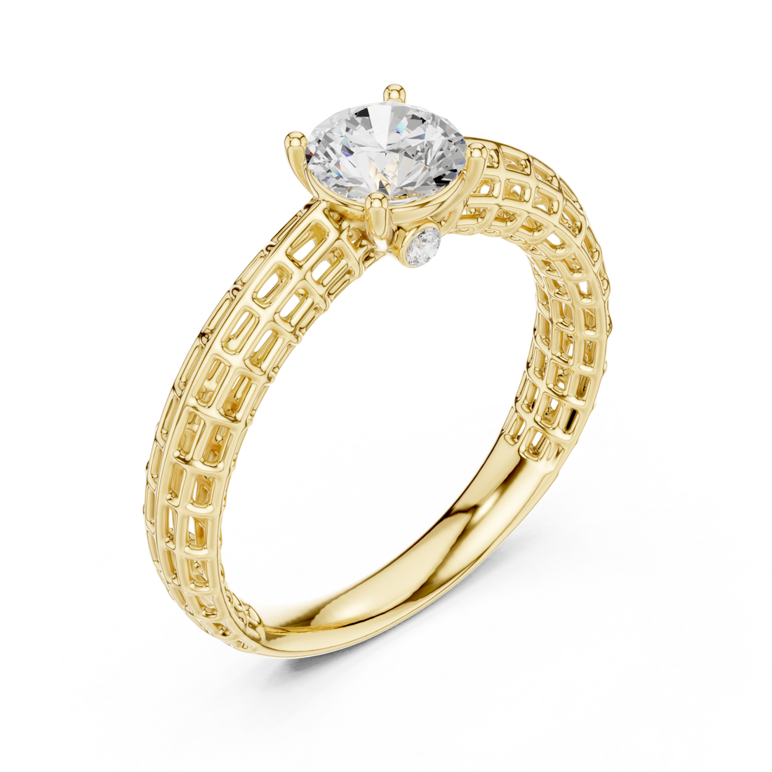 Gold Luminous Lattice Solitaire Ring Right View