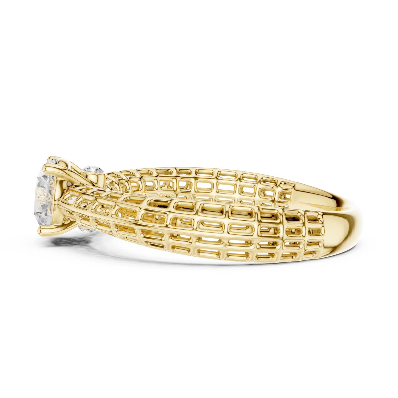  Gold Luminous Lattice Solitaire Ring Side View