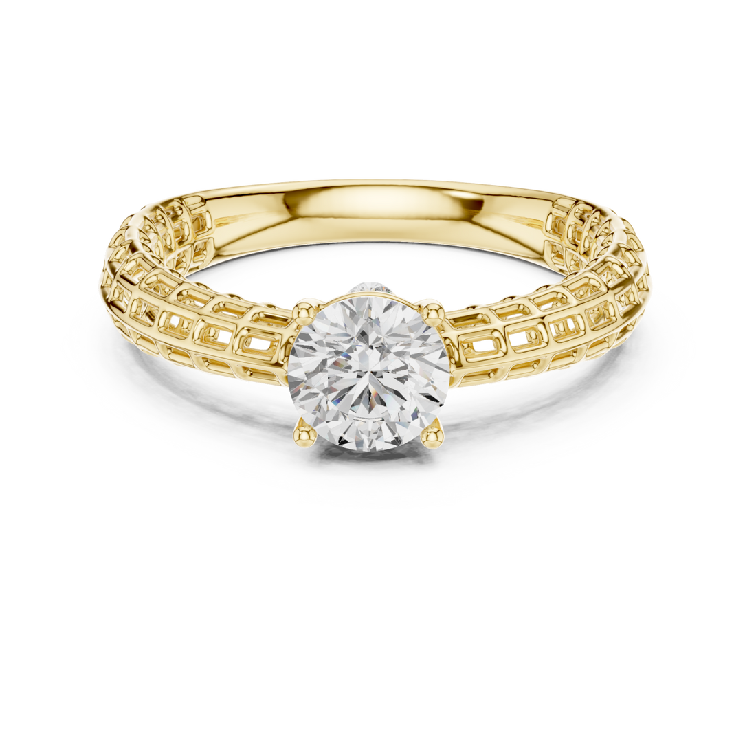 Gold Luminous Lattice Solitaire Ring Right View