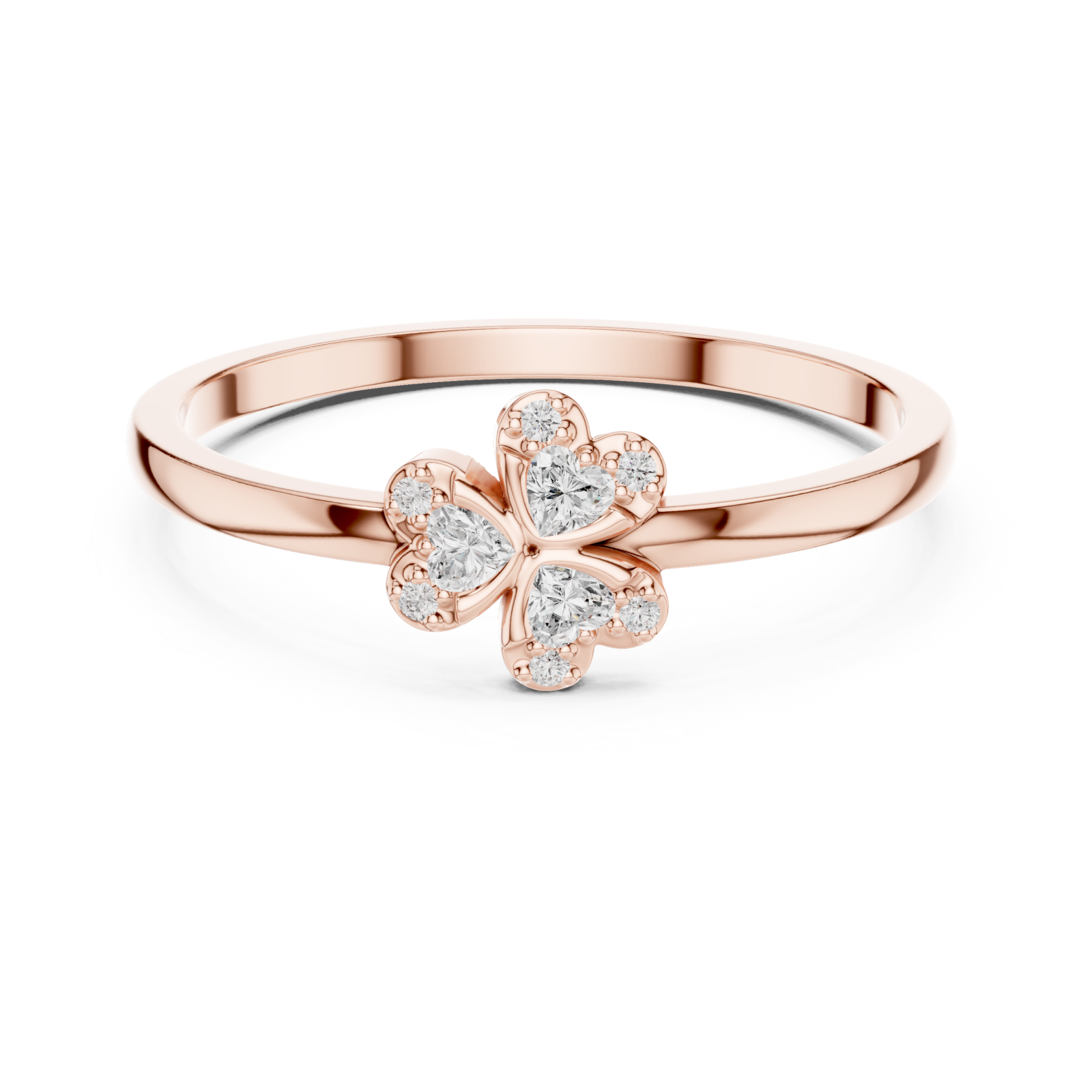  Rose Gold Petite Clover Blossom Ring Front View