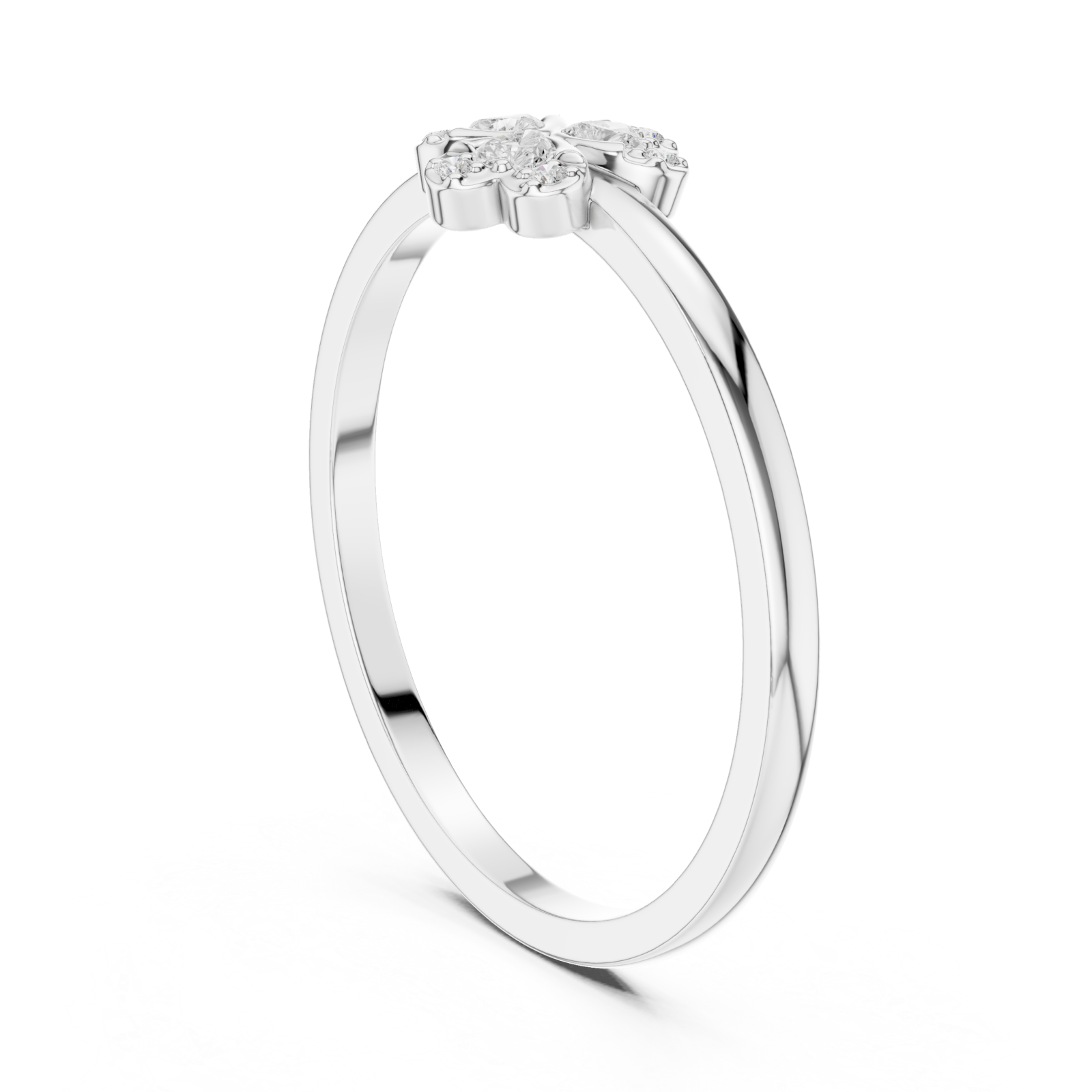  White Gold Petite Clover Blossom Ring Left View