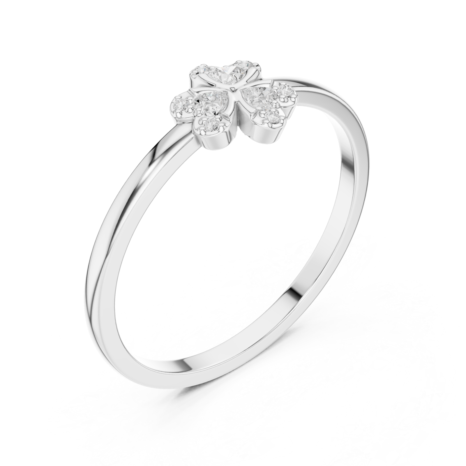  White Gold Petite Clover Blossom Ring Right View
