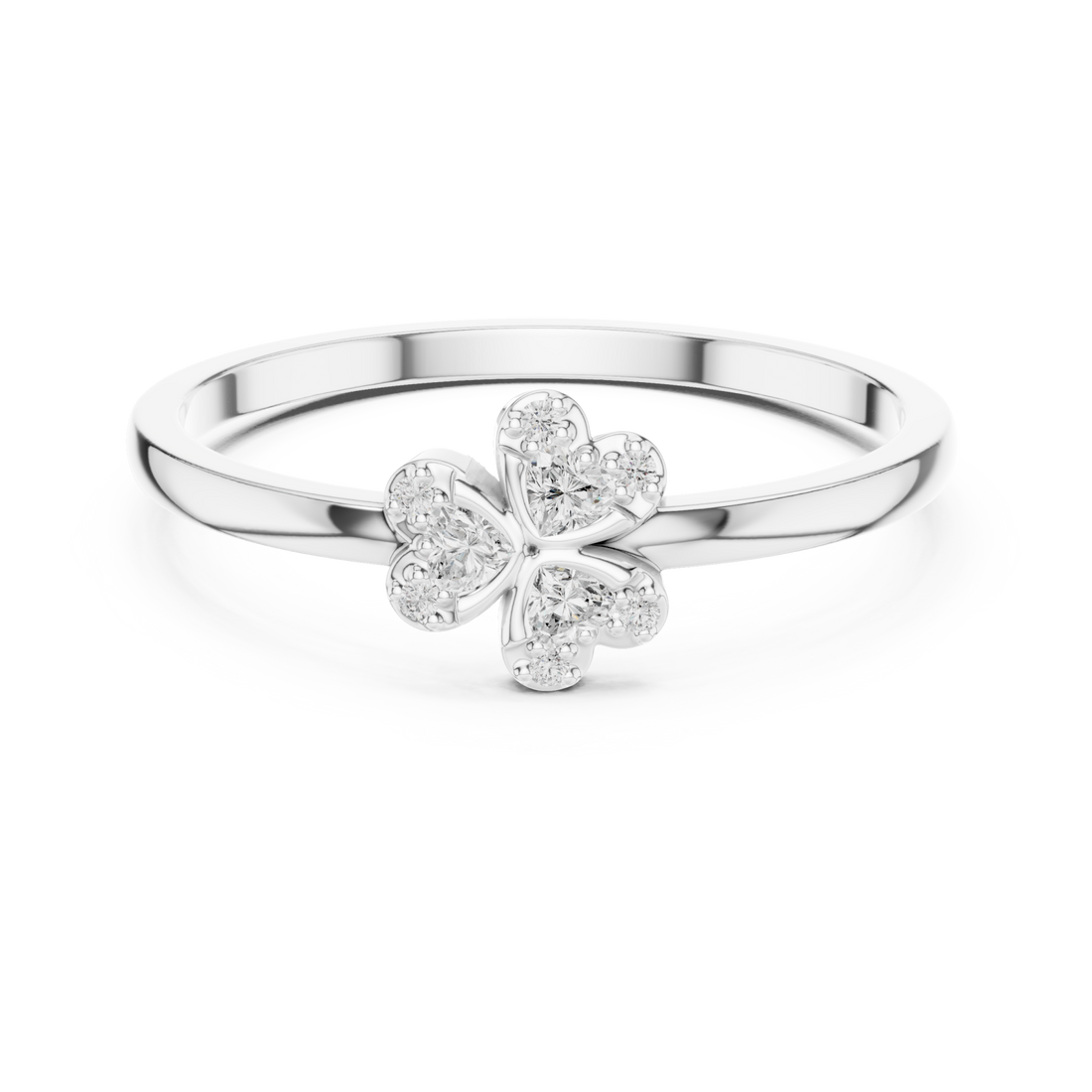  White Gold Petite Clover Blossom Ring Right View