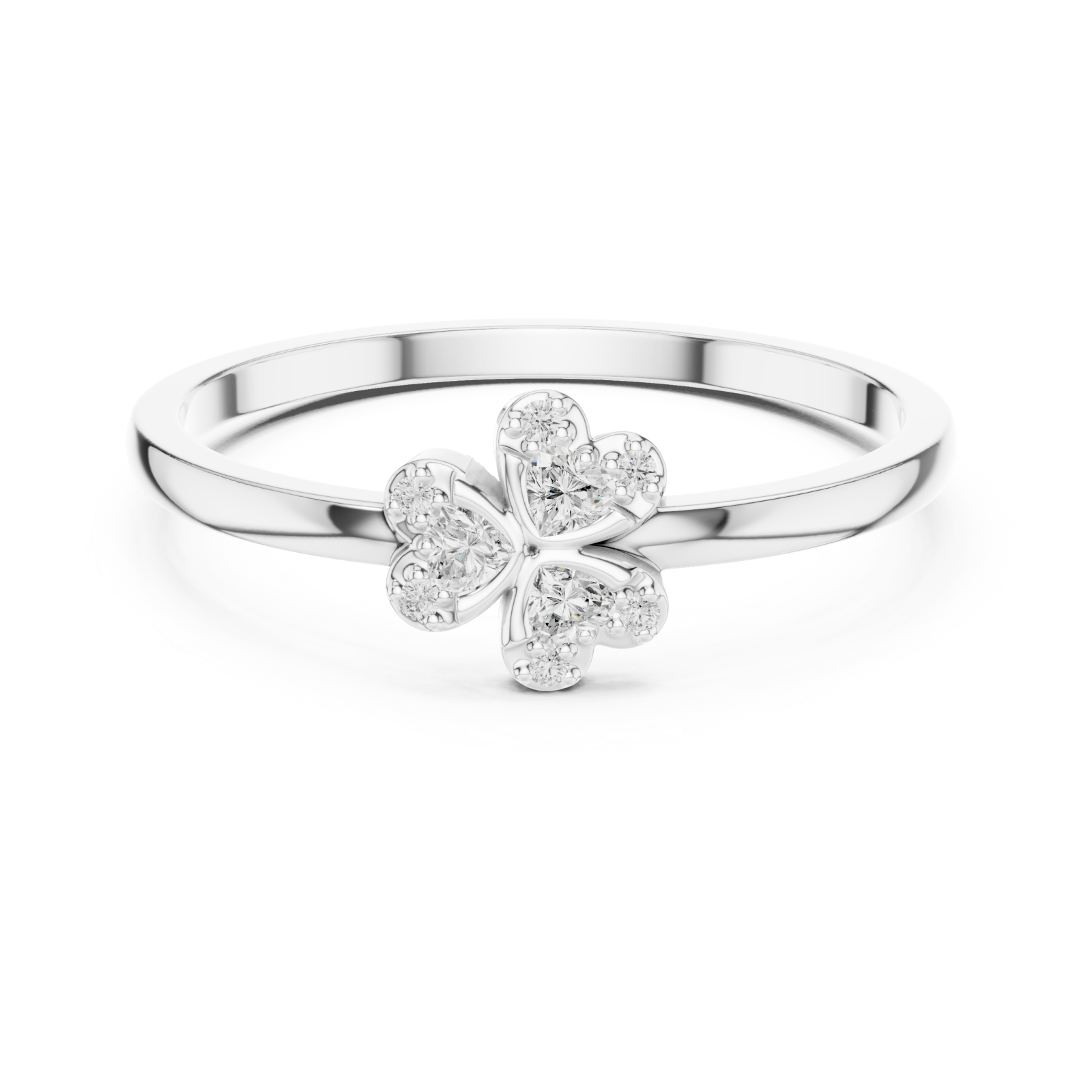  White Gold Petite Clover Blossom Ring Front View