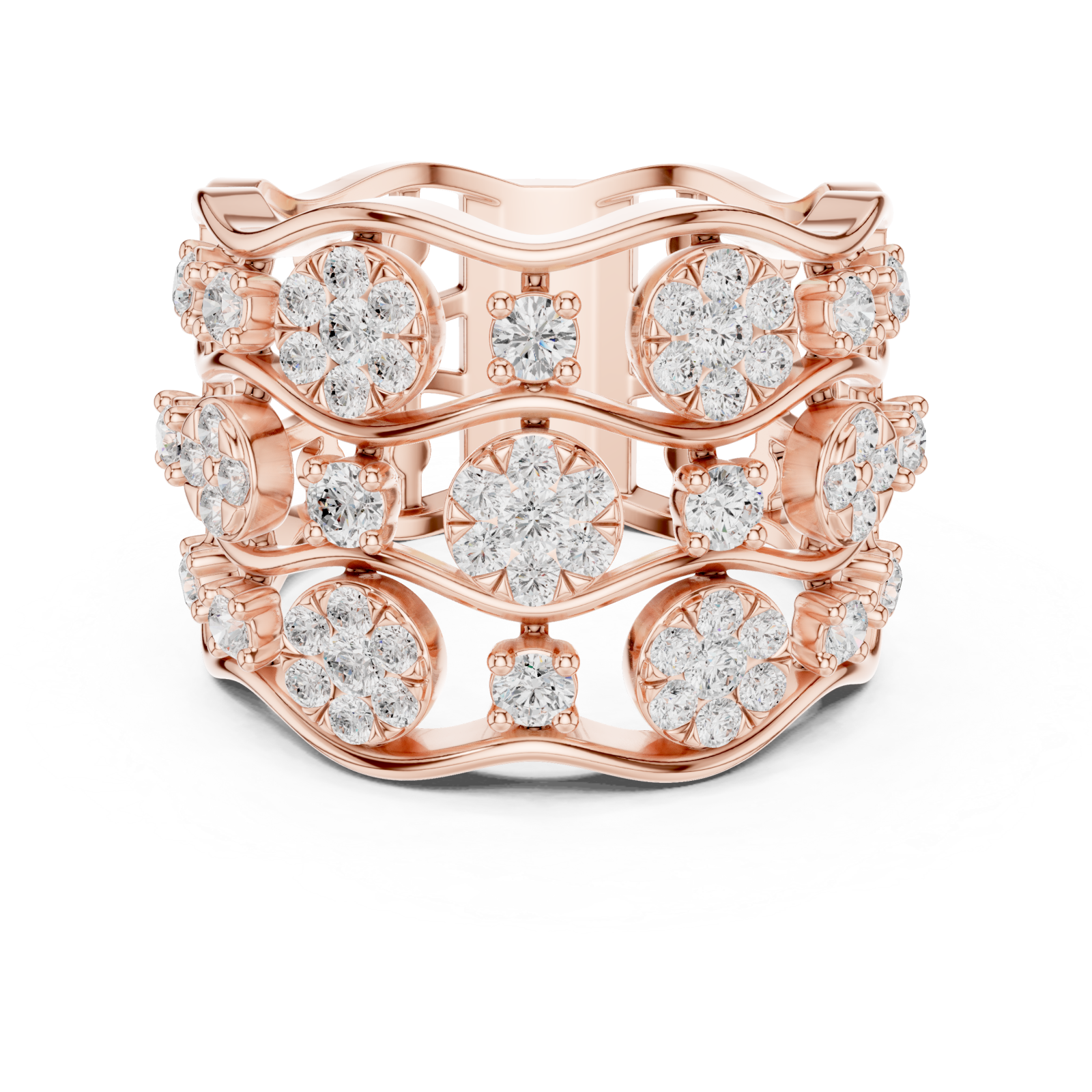  Rose Gold Daisy Garland Band Ring Front View