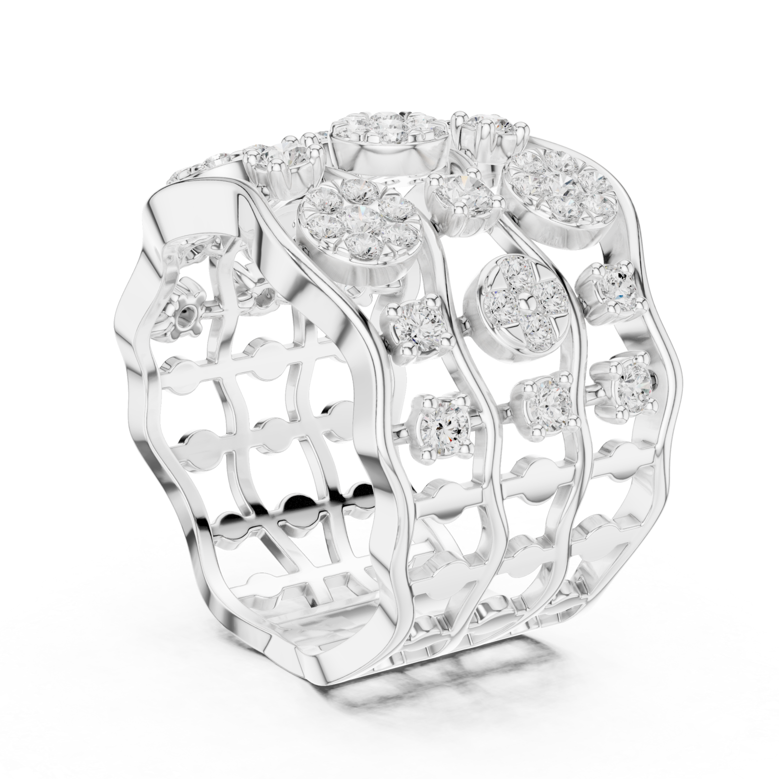  White Gold Daisy Garland Band Ring Left View