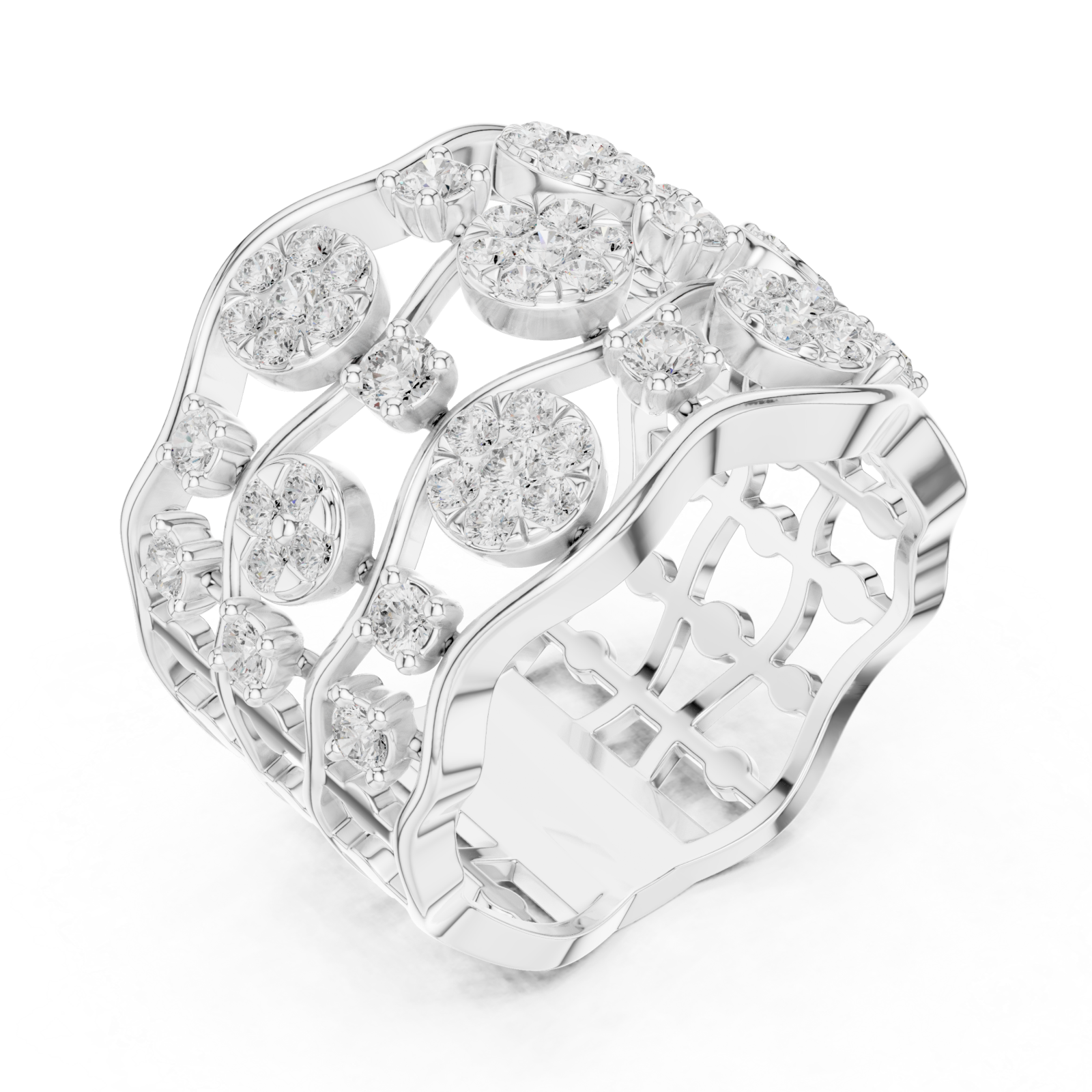  White Gold Daisy Garland Band Ring Right View