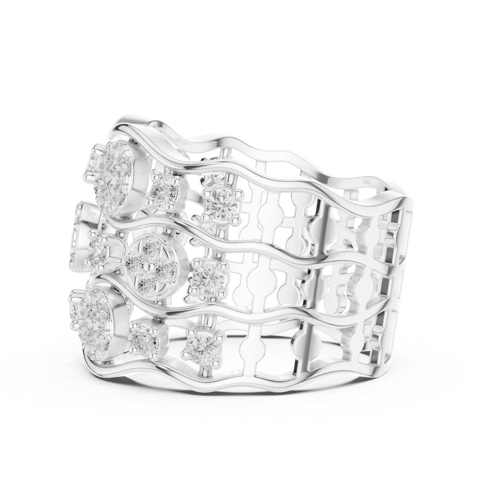  White Gold Daisy Garland Band Ring Side View