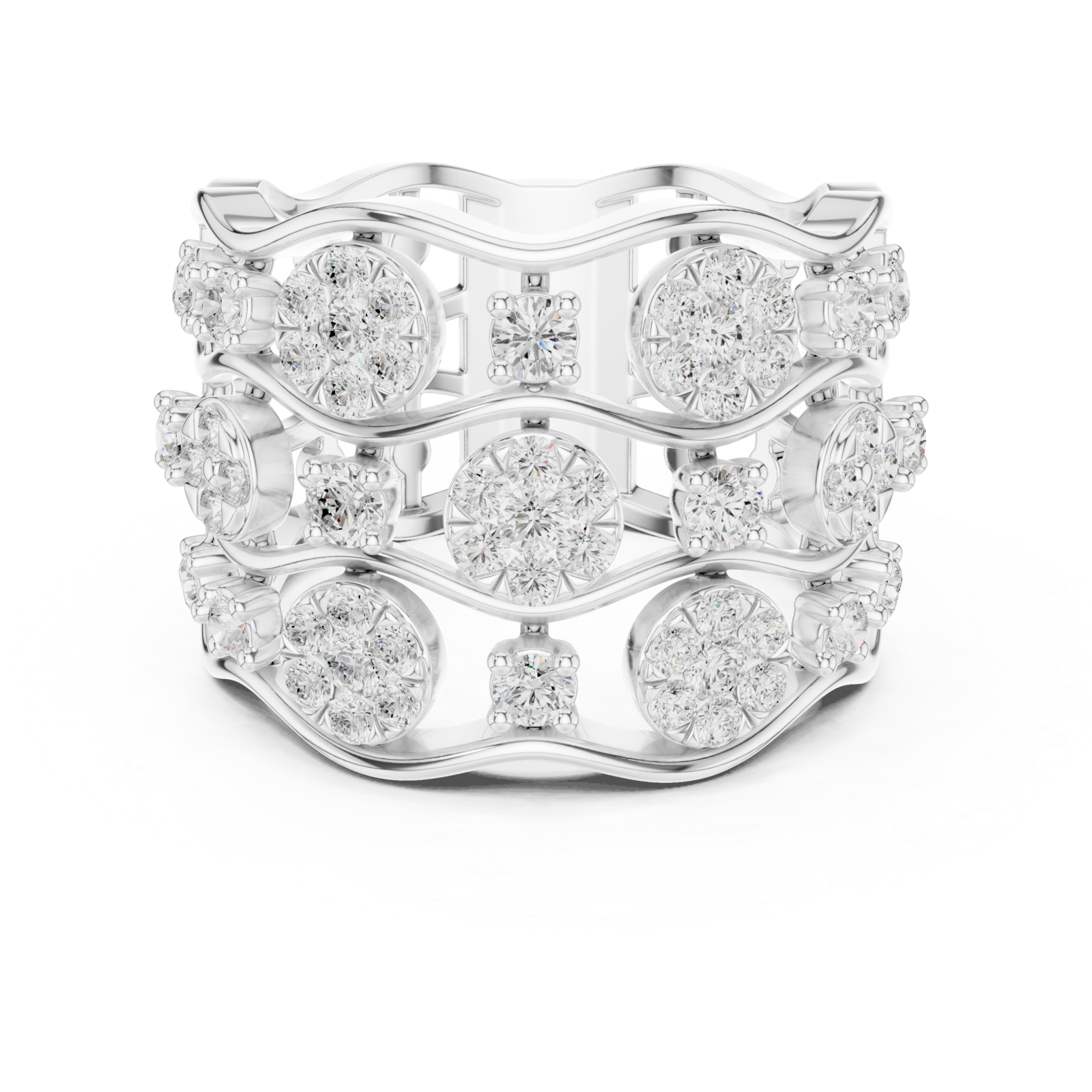  White Gold Daisy Garland Band Ring Front View