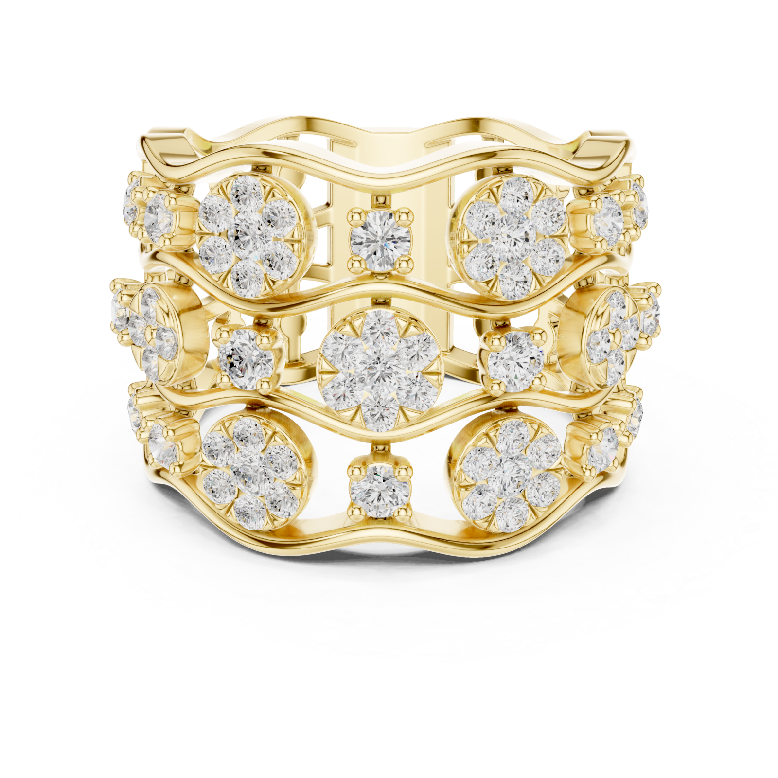  Gold Daisy Garland Band Ring Front View