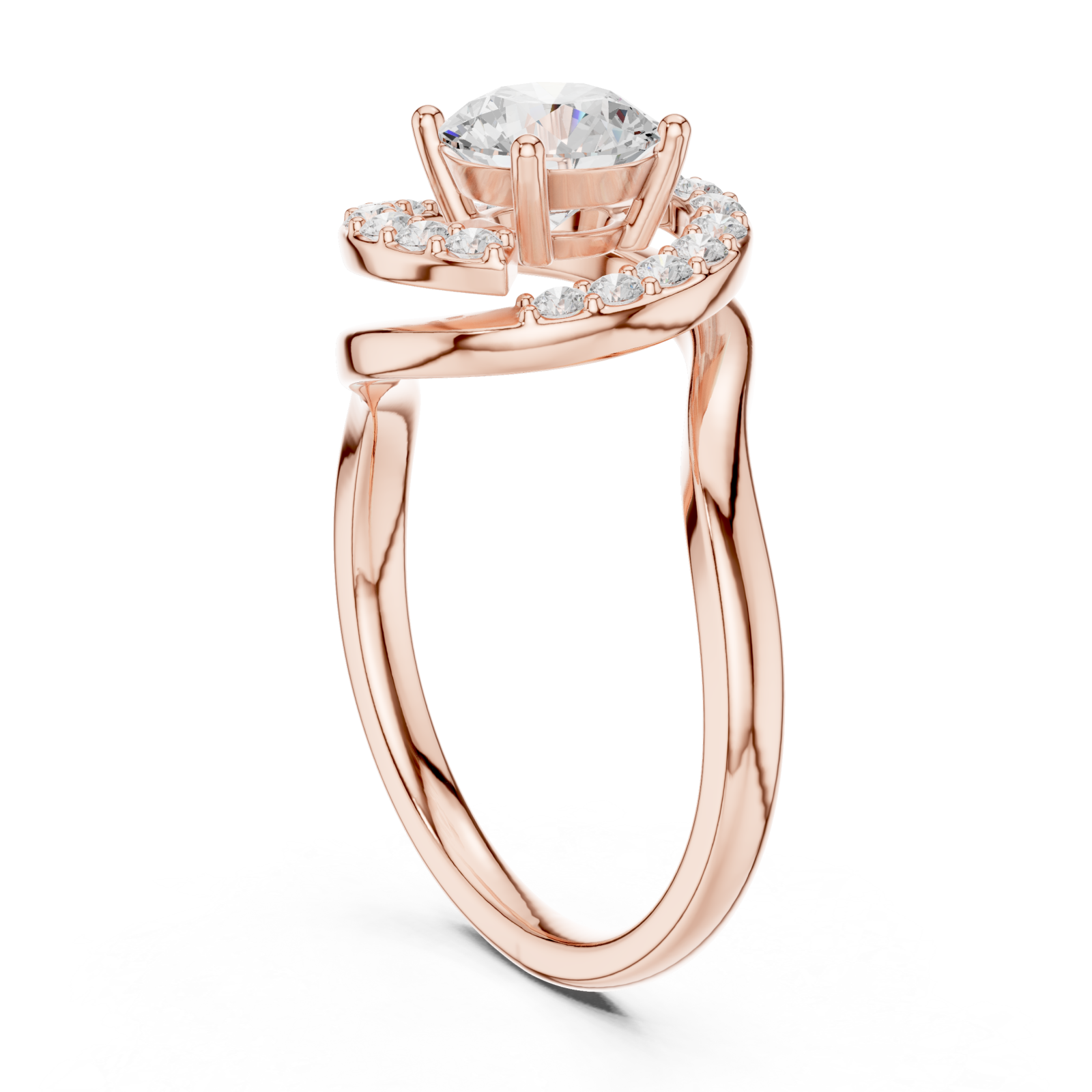  Rose Gold Twilight Curve Elegance Solitaire Ring Left View