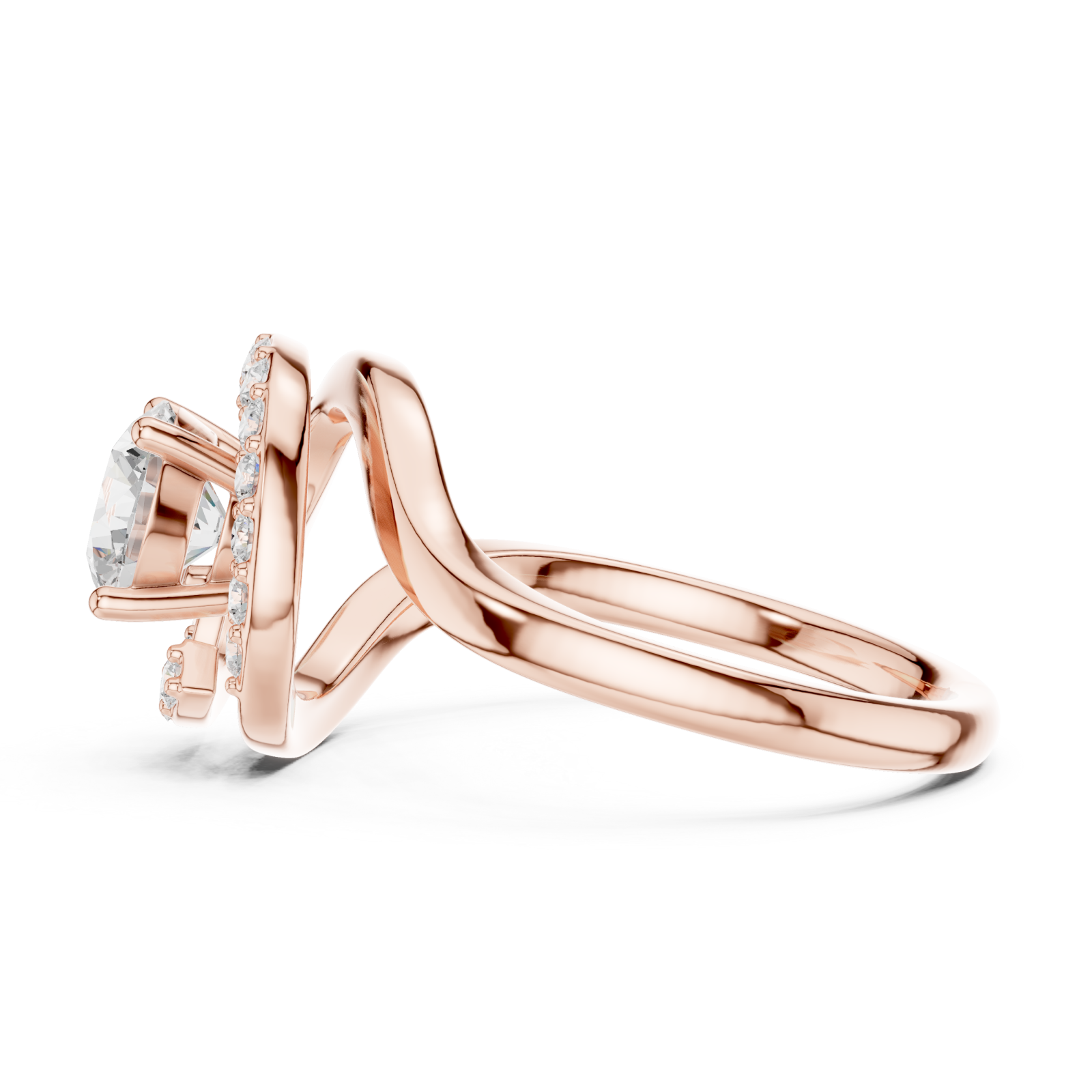  Rose Gold Twilight Curve Elegance Solitaire Ring Side View