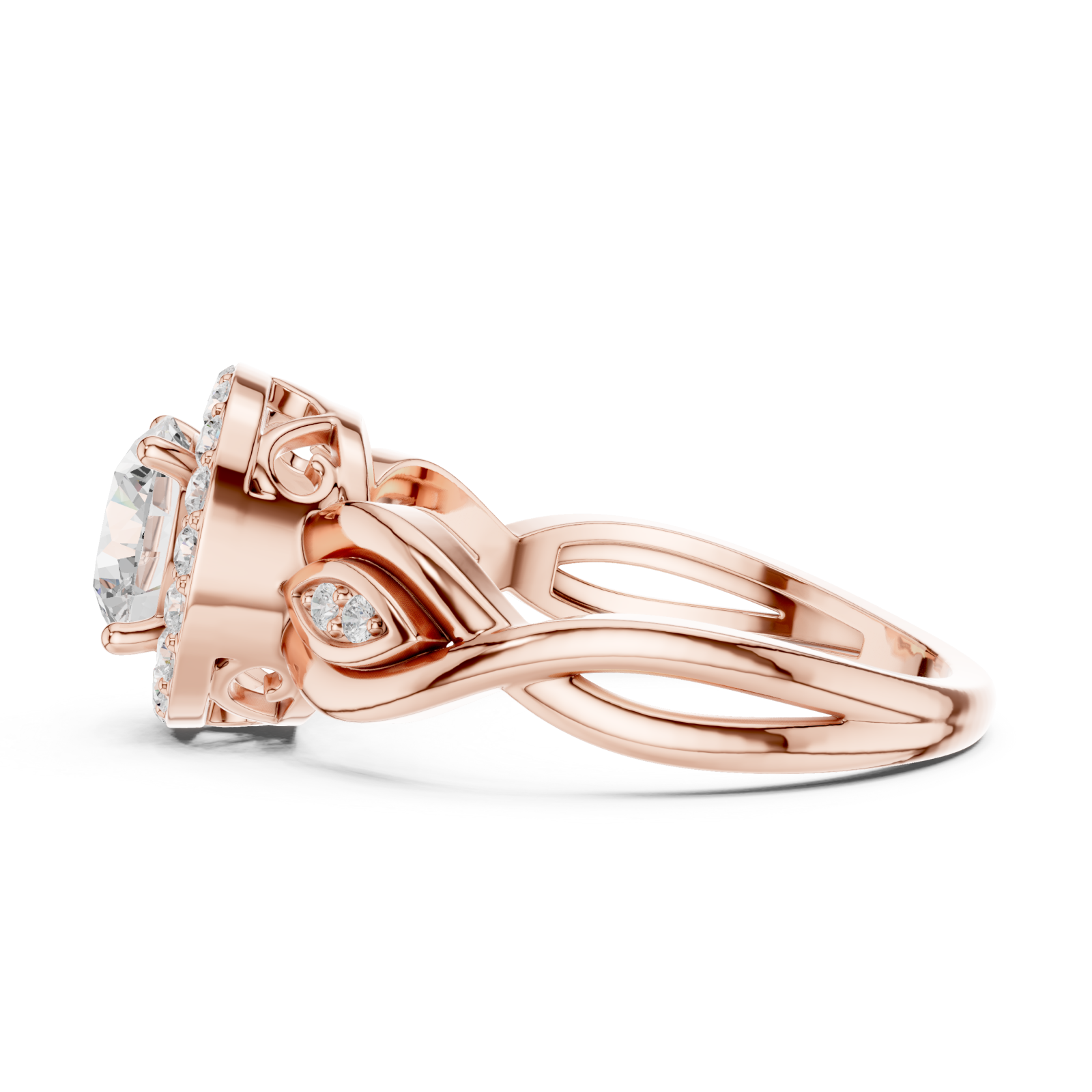  Rose Gold Radiant Infinity Halo Ring Side View