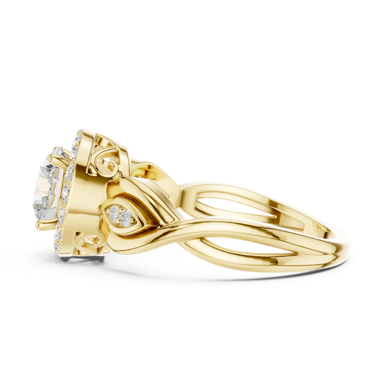  Gold Radiant Infinity Halo Ring Side View