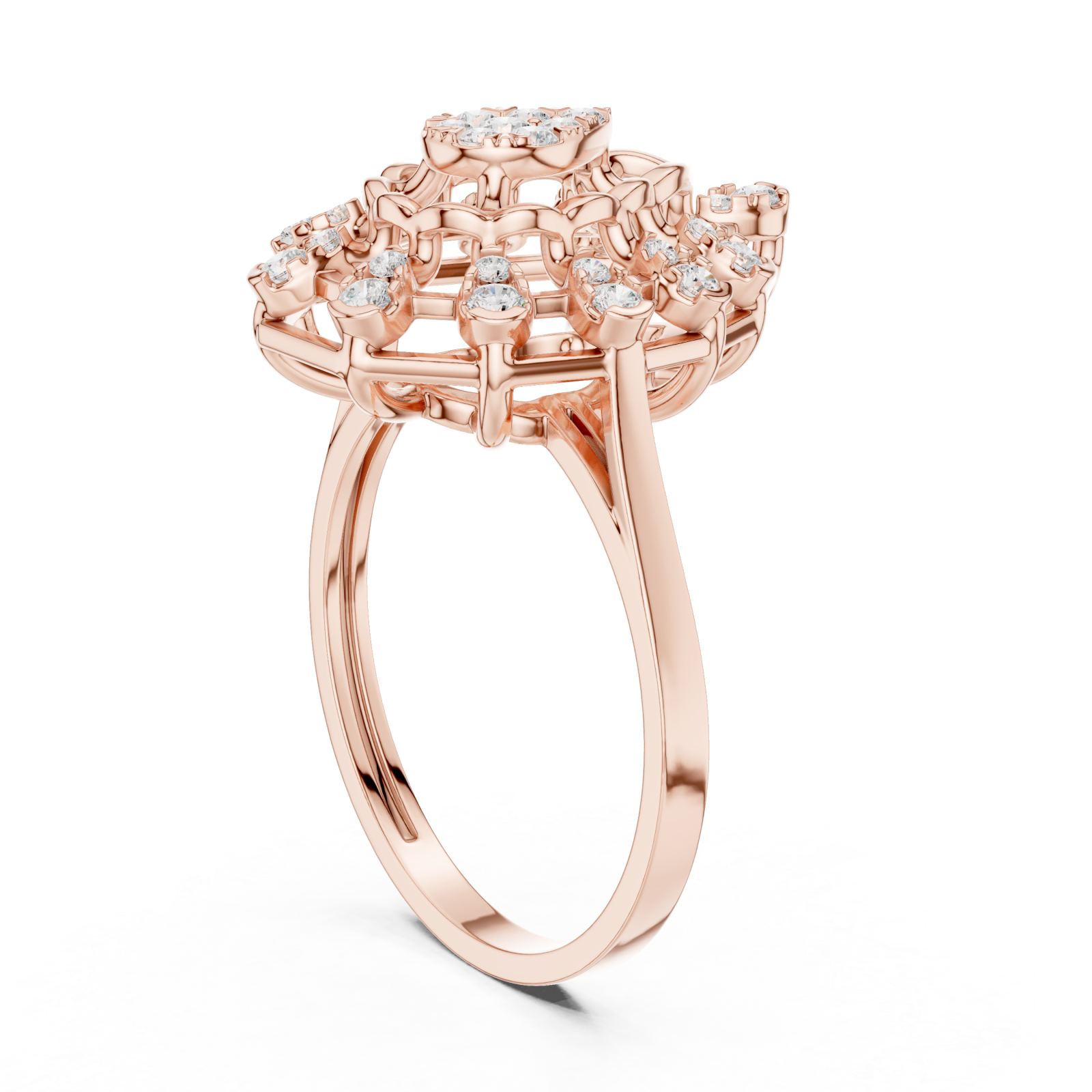  Rose Gold Lustre Petal Cascade Ring Left View