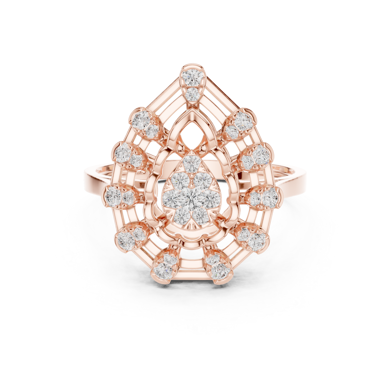  Rose Gold Lustre Petal Cascade Ring Front View