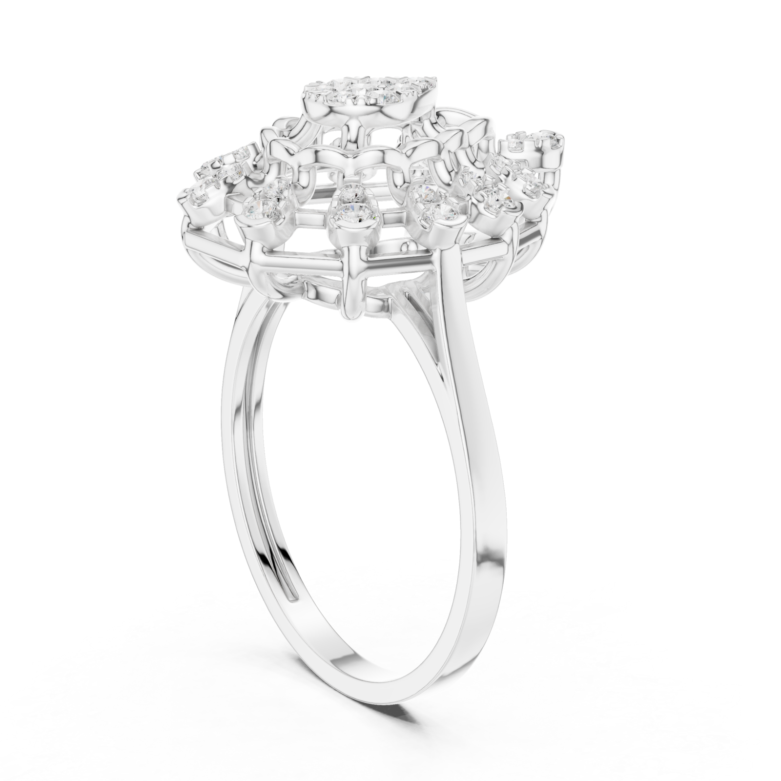  White Gold Lustre Petal Cascade Ring Left View