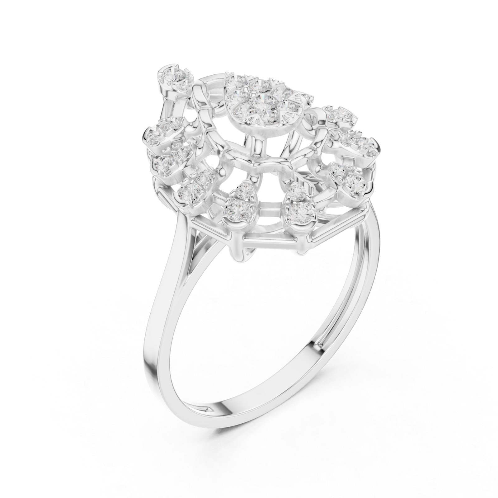  White Gold Lustre Petal Cascade Ring Right View