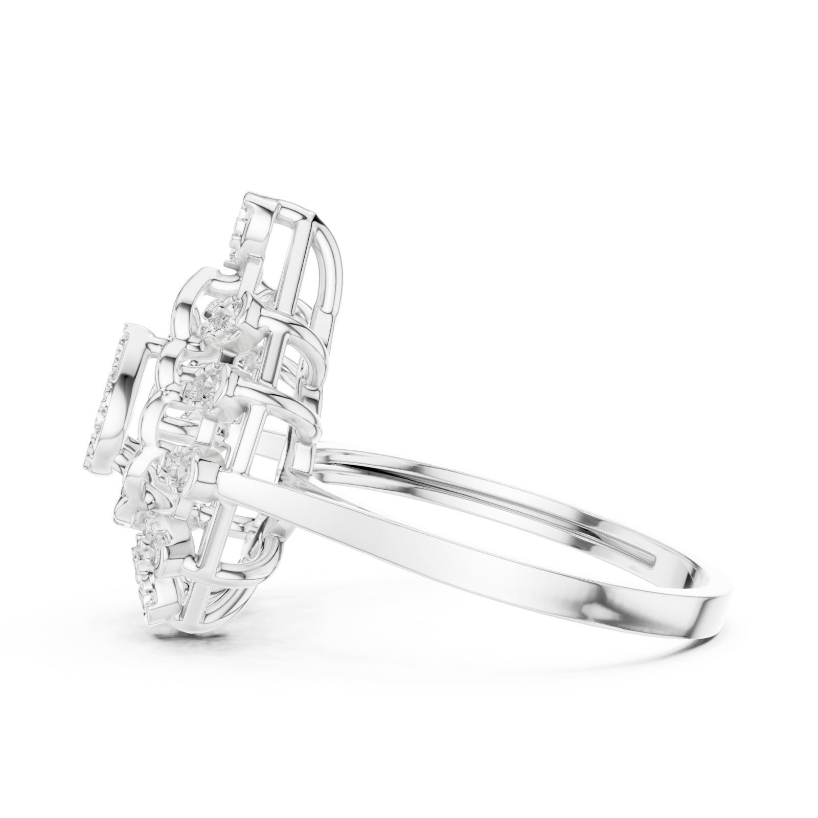  White Gold Lustre Petal Cascade Ring Side View