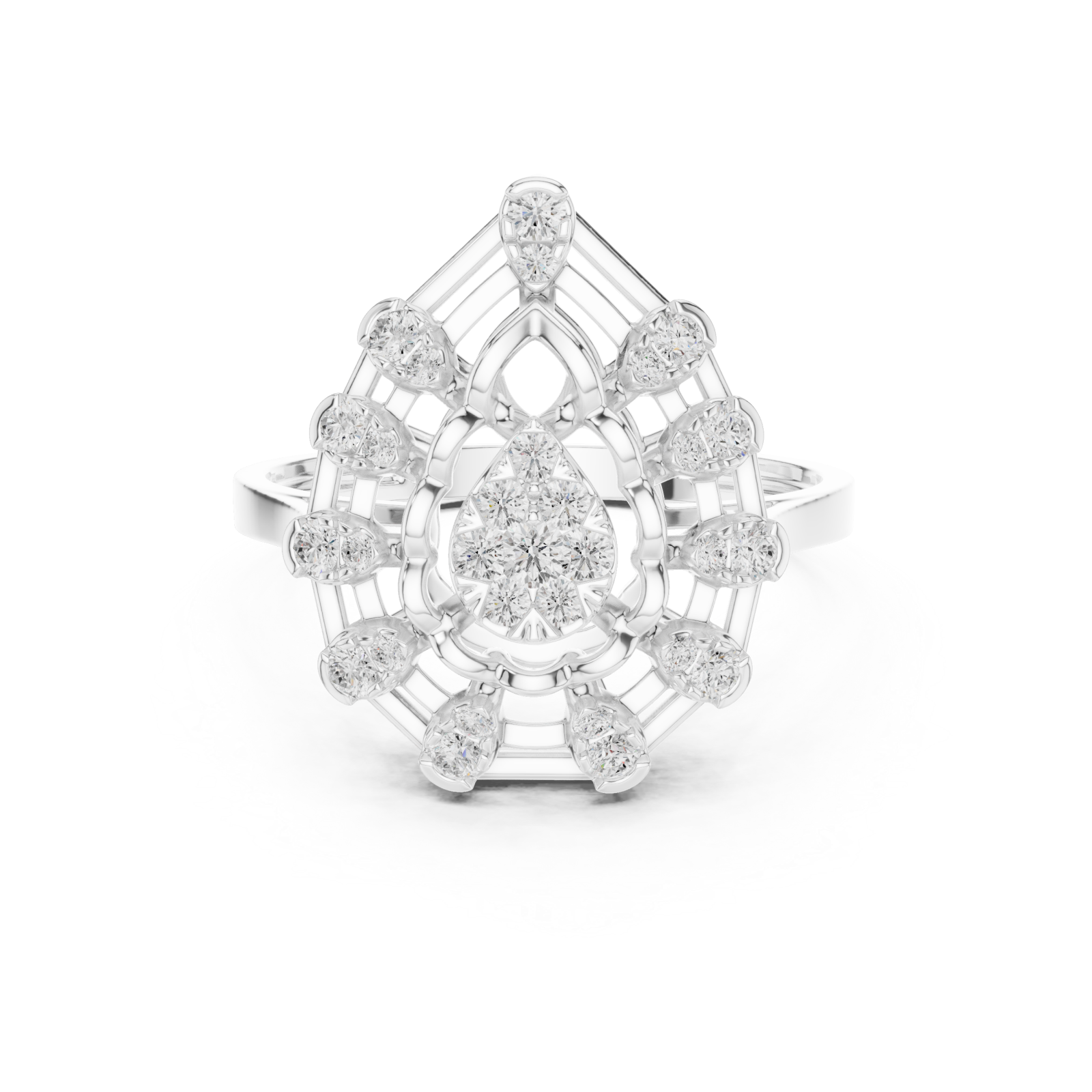  White Gold Lustre Petal Cascade Ring Front View