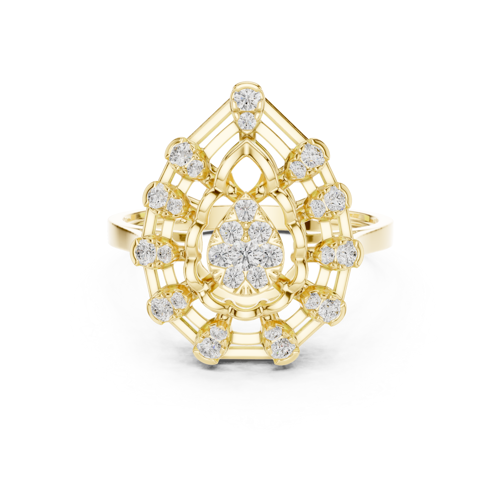  Gold Lustre Petal Cascade Ring Front View