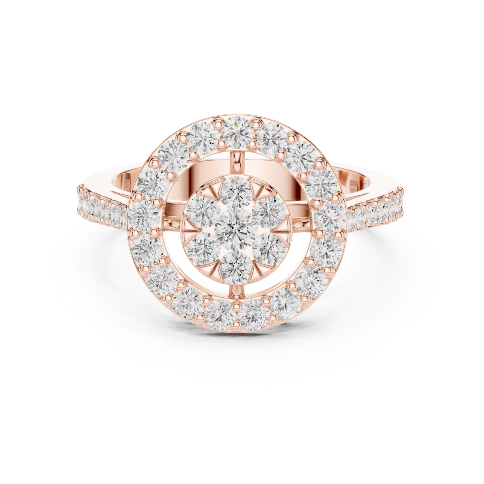  Rose Gold Stellar Halo Radiance Ring Front View
