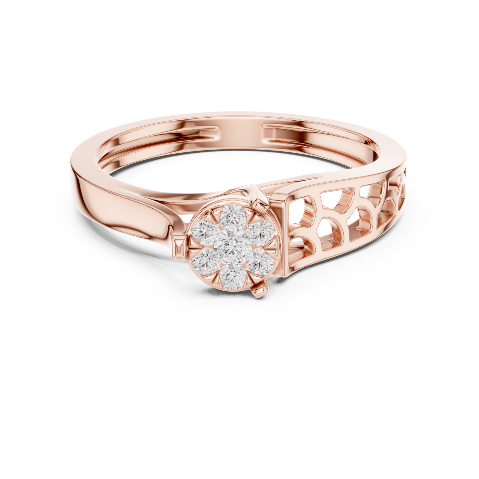  Rose Gold Floral Whisper Band Ring Front View