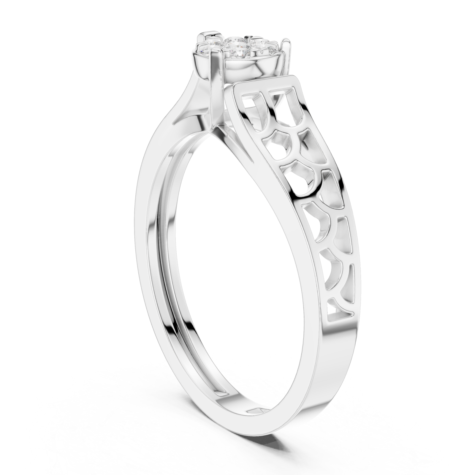  White Gold Floral Whisper Band Ring Left View